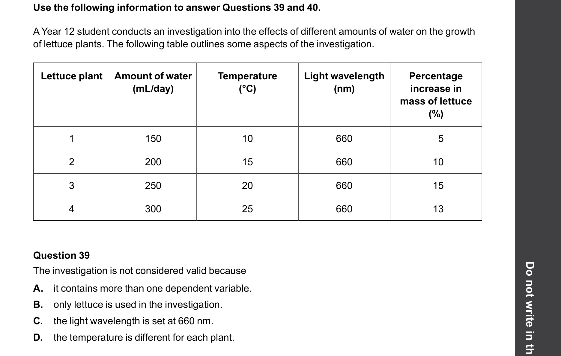 Biology 2025 Exam Question 39 — Accuracy, precision and validity, Experimental design and methodology