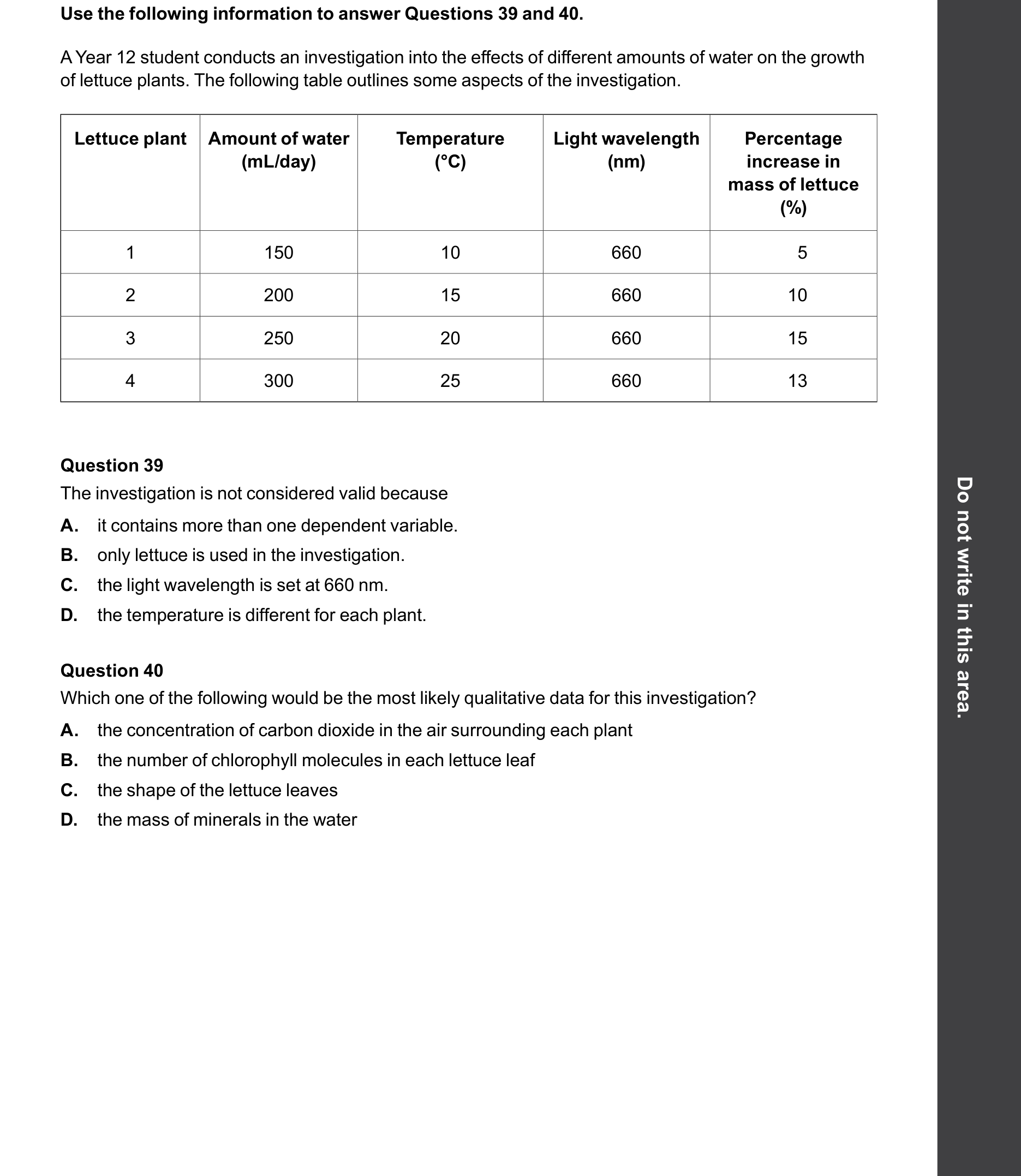 Biology 2025 Exam Question 40 — Primary data generation and recording