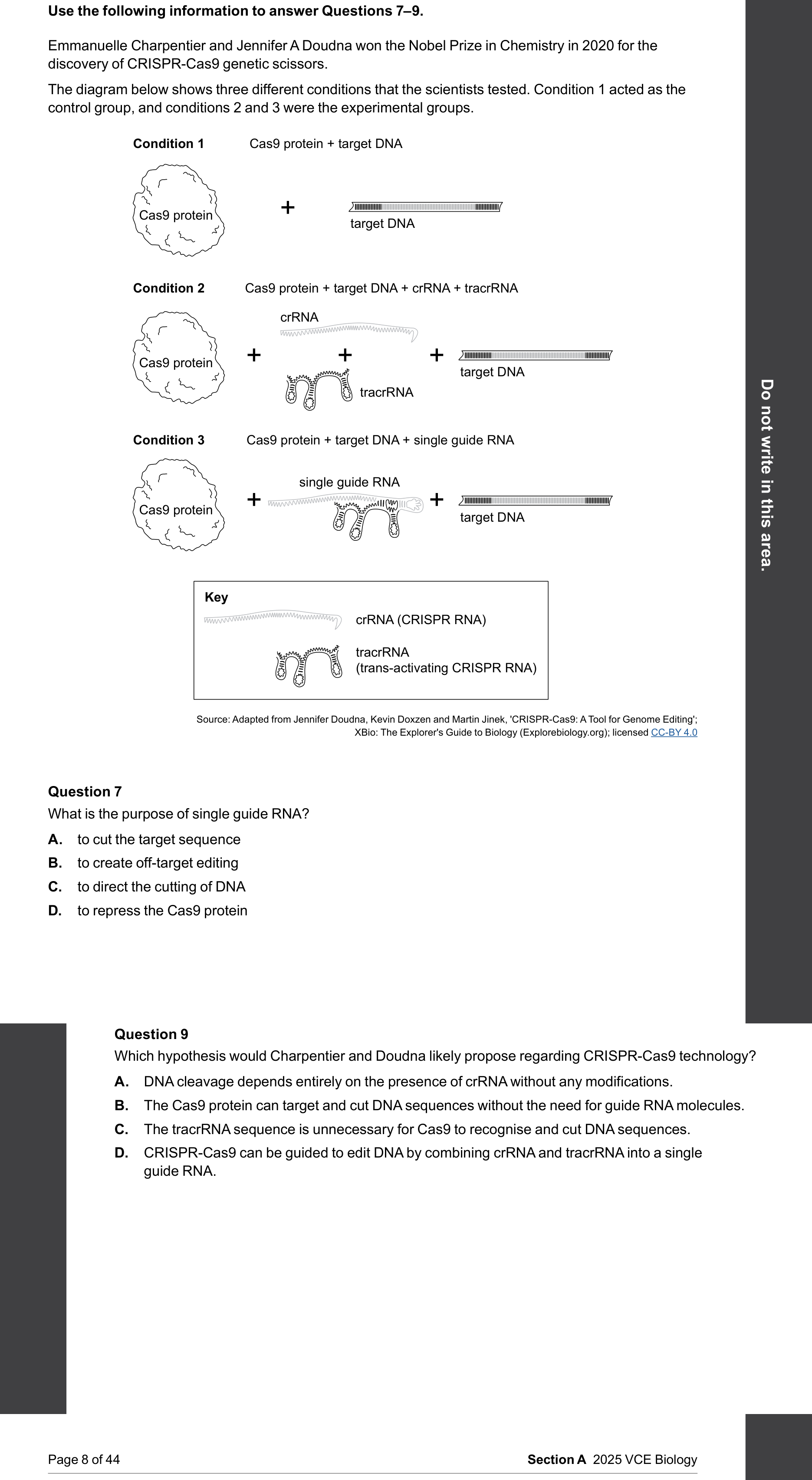 Biology 2025 Exam Question 9 — CRISPR-Cas9 function and genome editing, Research question and hypothesis formulation