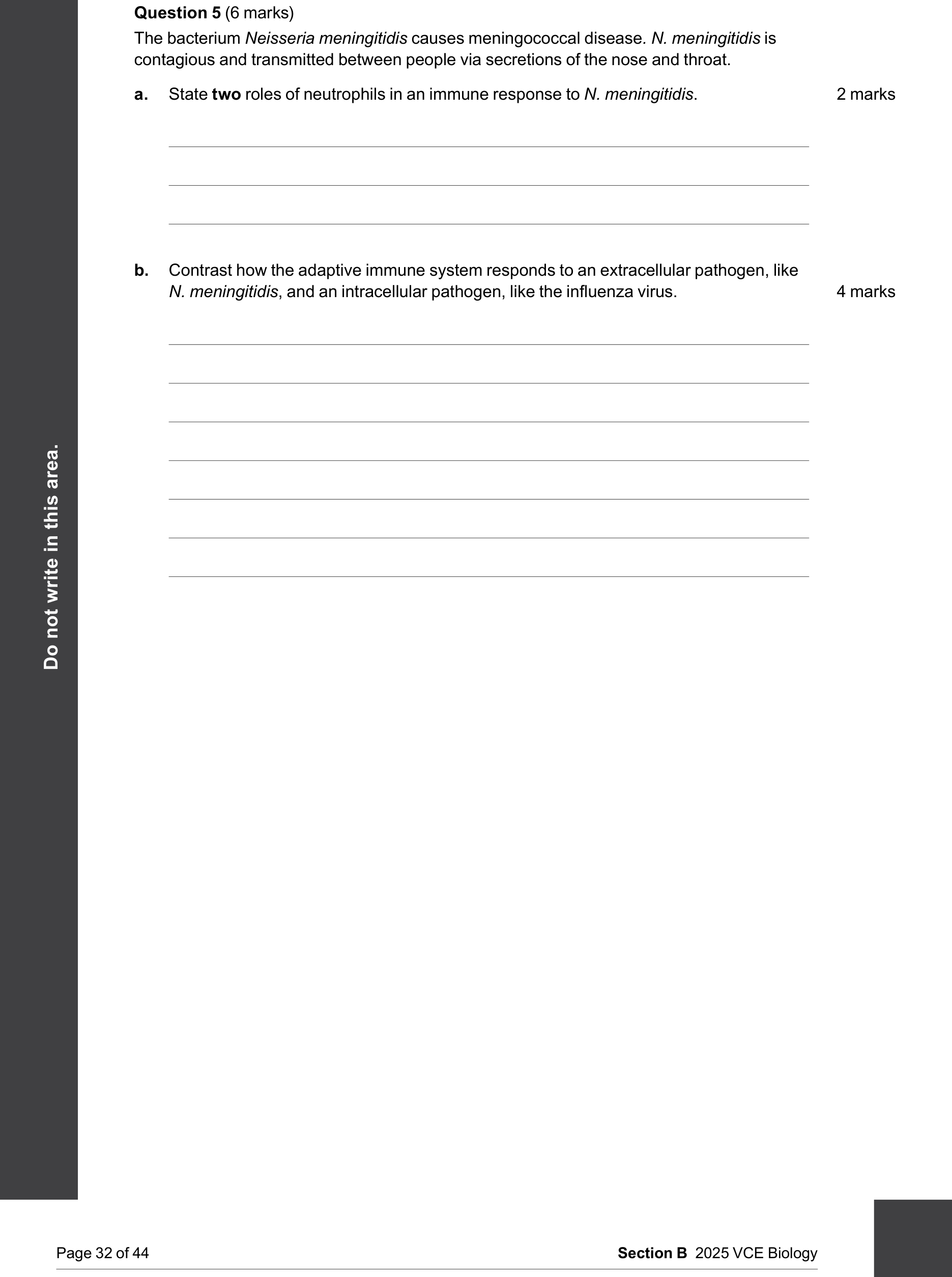 Biology 2025 Exam Question 5(a) — Innate immune cell roles