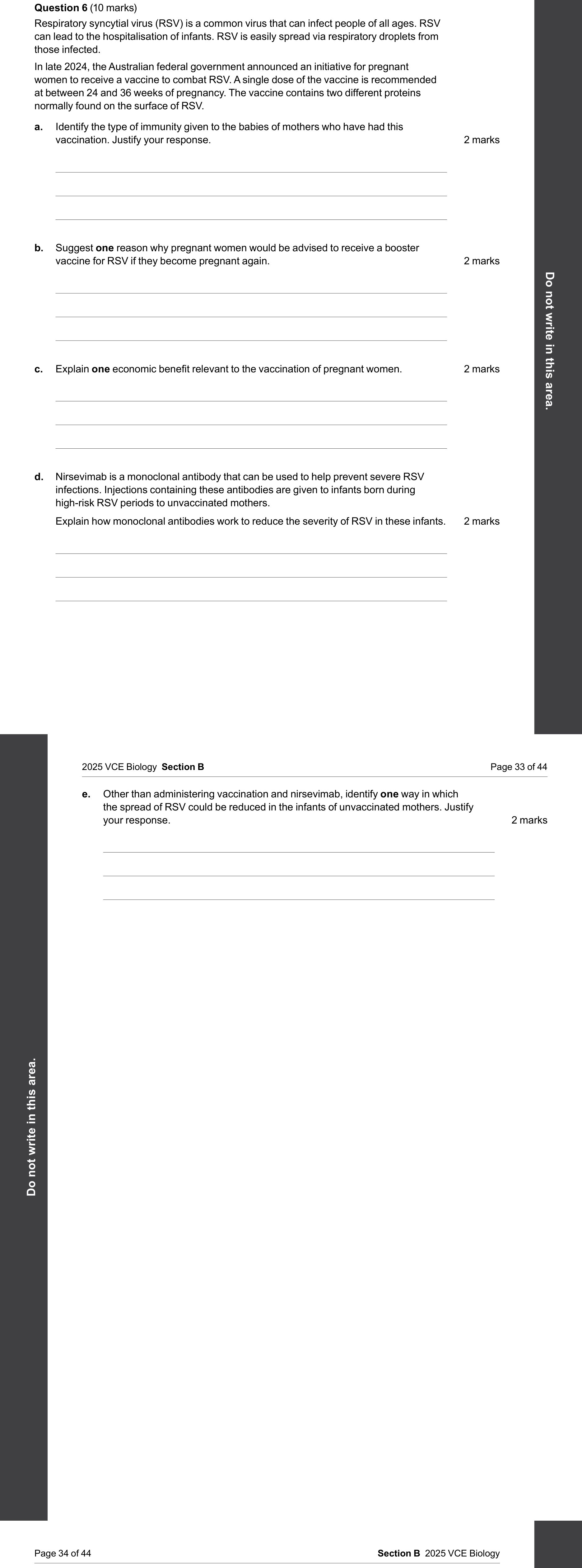 Biology 2025 Exam Question 6(e) — Pathogen identification and transmission control