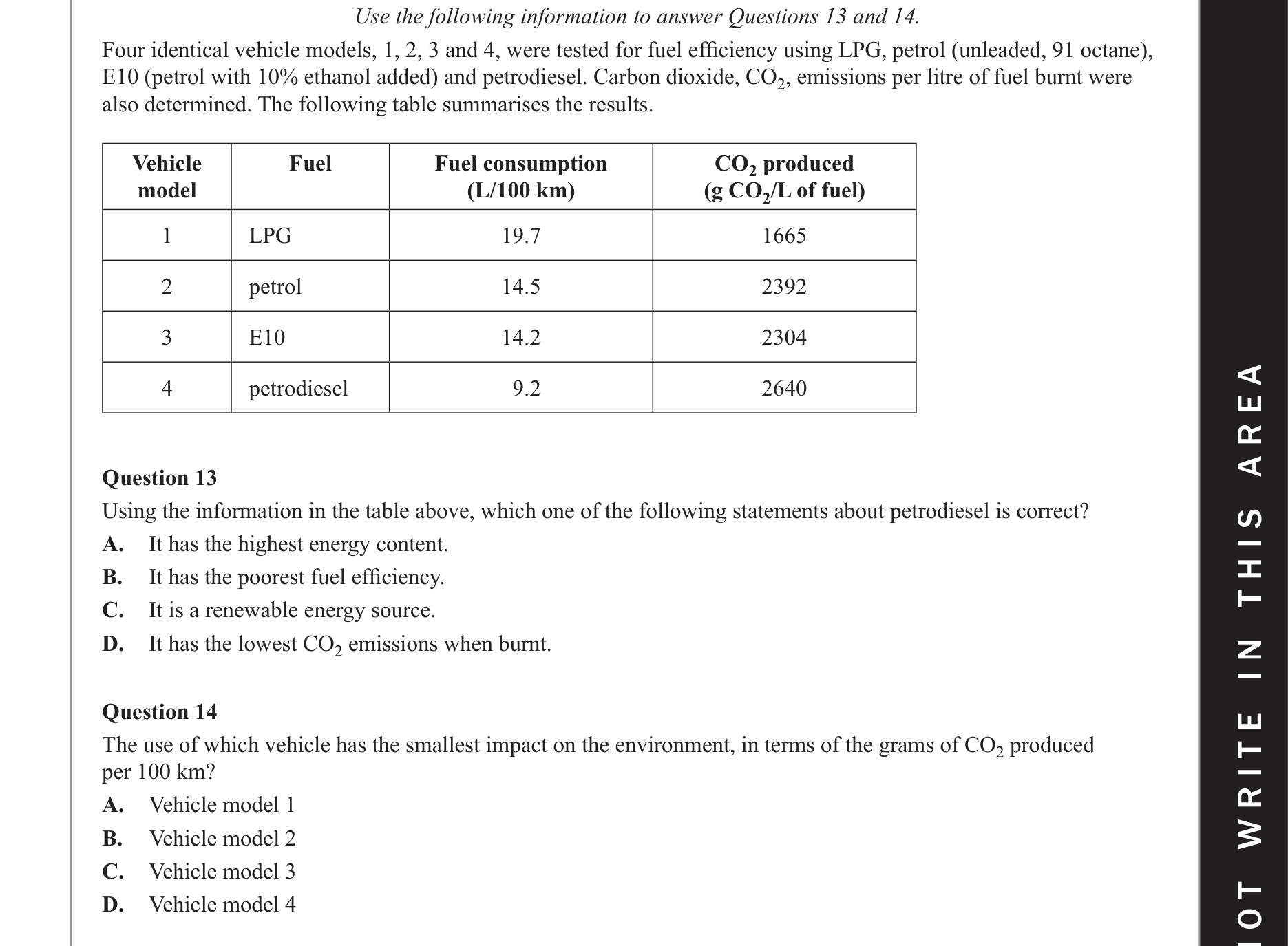 Chemistry 2017 Exam Question 14 — Fuels, Biofuels, Fossil fuels