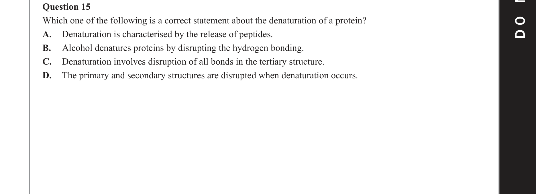 Chemistry 2017 Exam Question 15 — Organic compounds, Denaturation