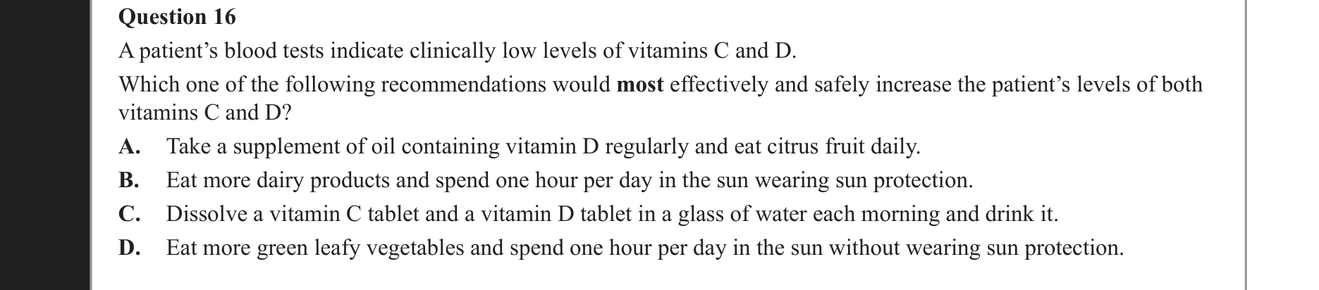 Chemistry 2017 Exam Question 16 — Medicinal chemistry, Vitamins