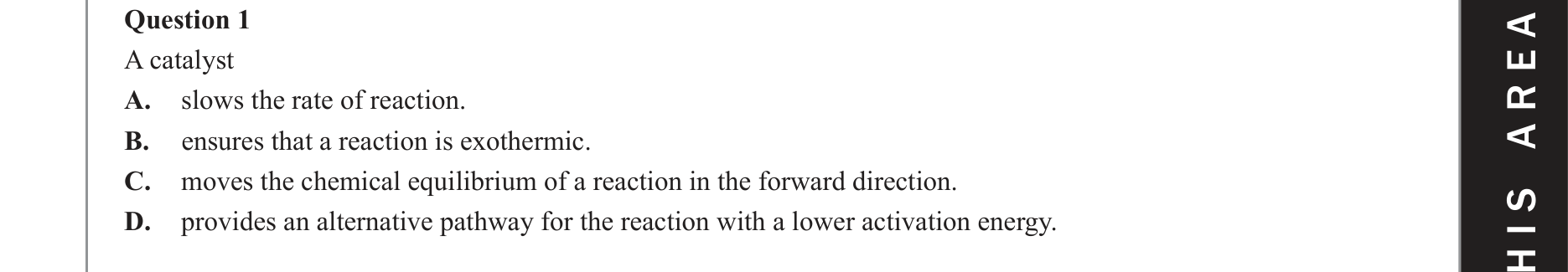 Chemistry 2017 Exam Question 1 — Rates of reactions, Activation energy
