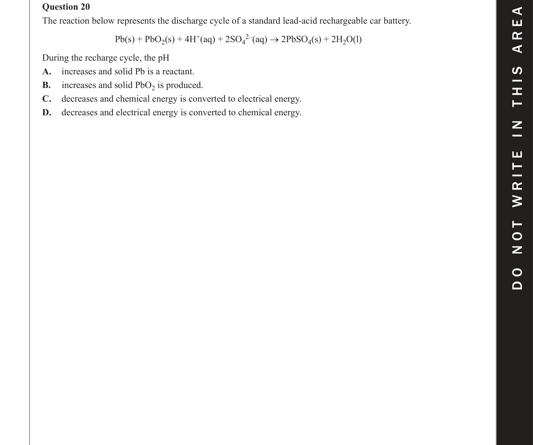 Chemistry 2017 Exam Question 20 — Redox, Electrolytic cells