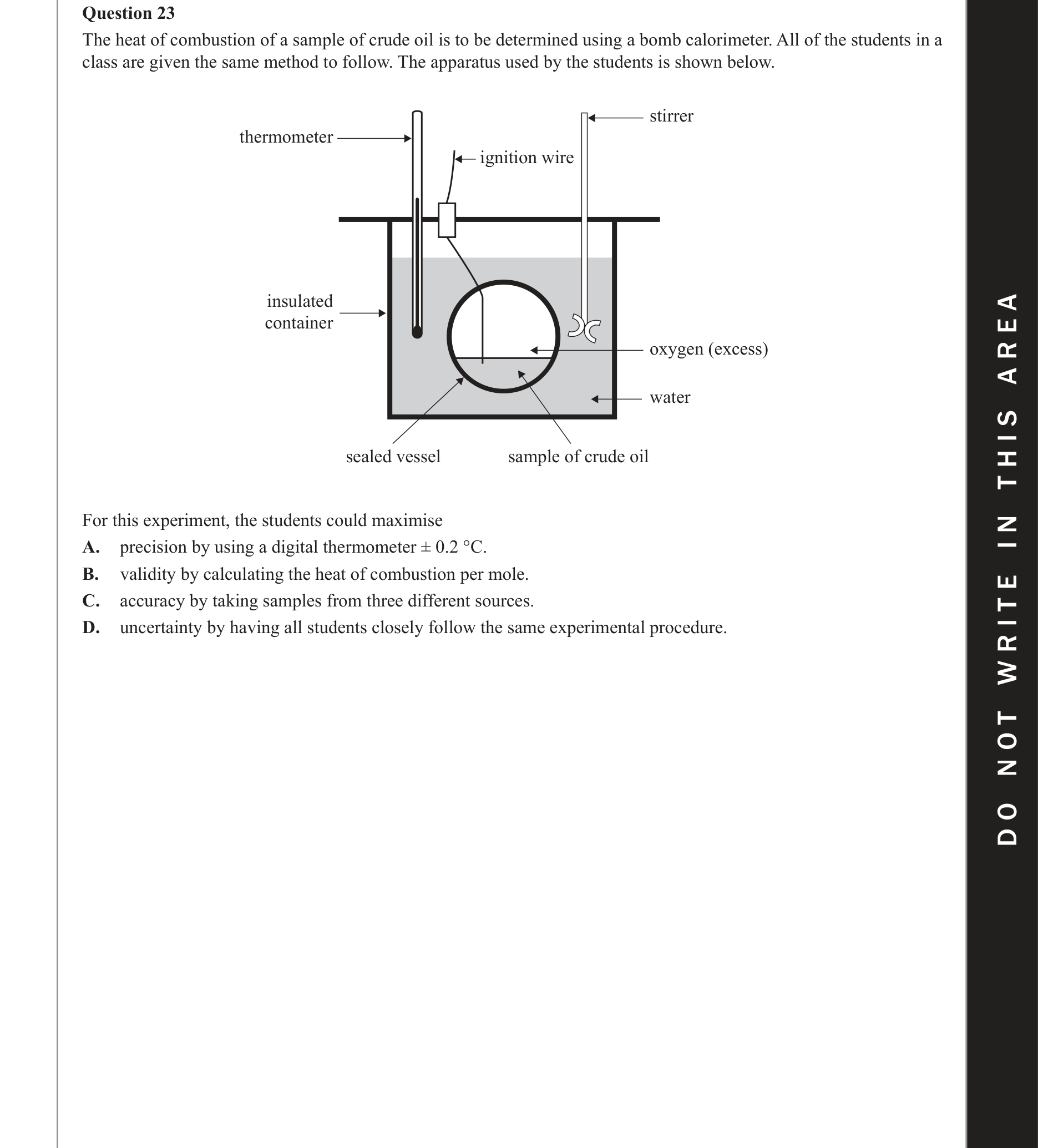 Chemistry 2017 Exam Question 23 — Calorimetry