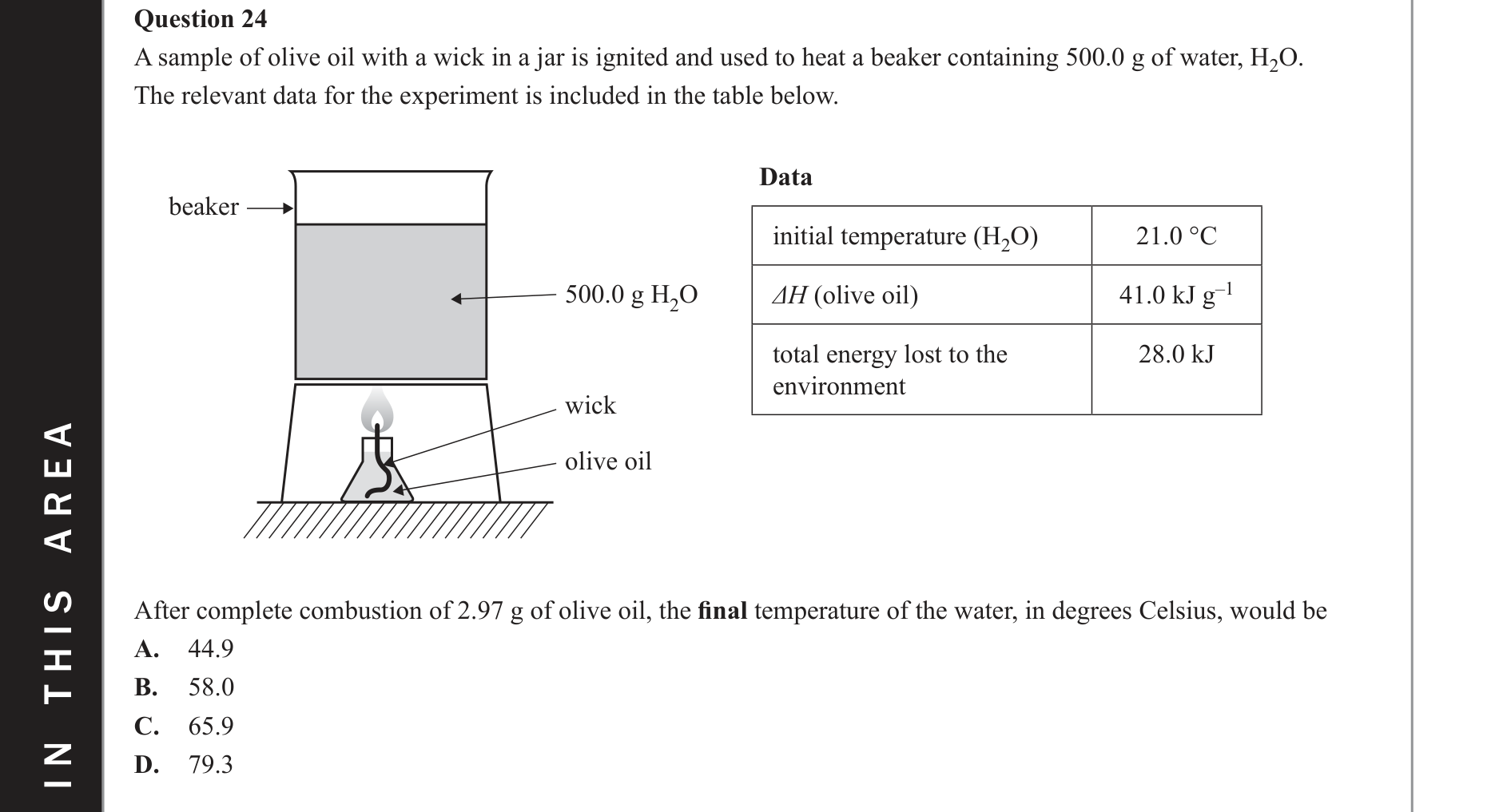 Chemistry 2017 Exam Question 24 — Calorimetry