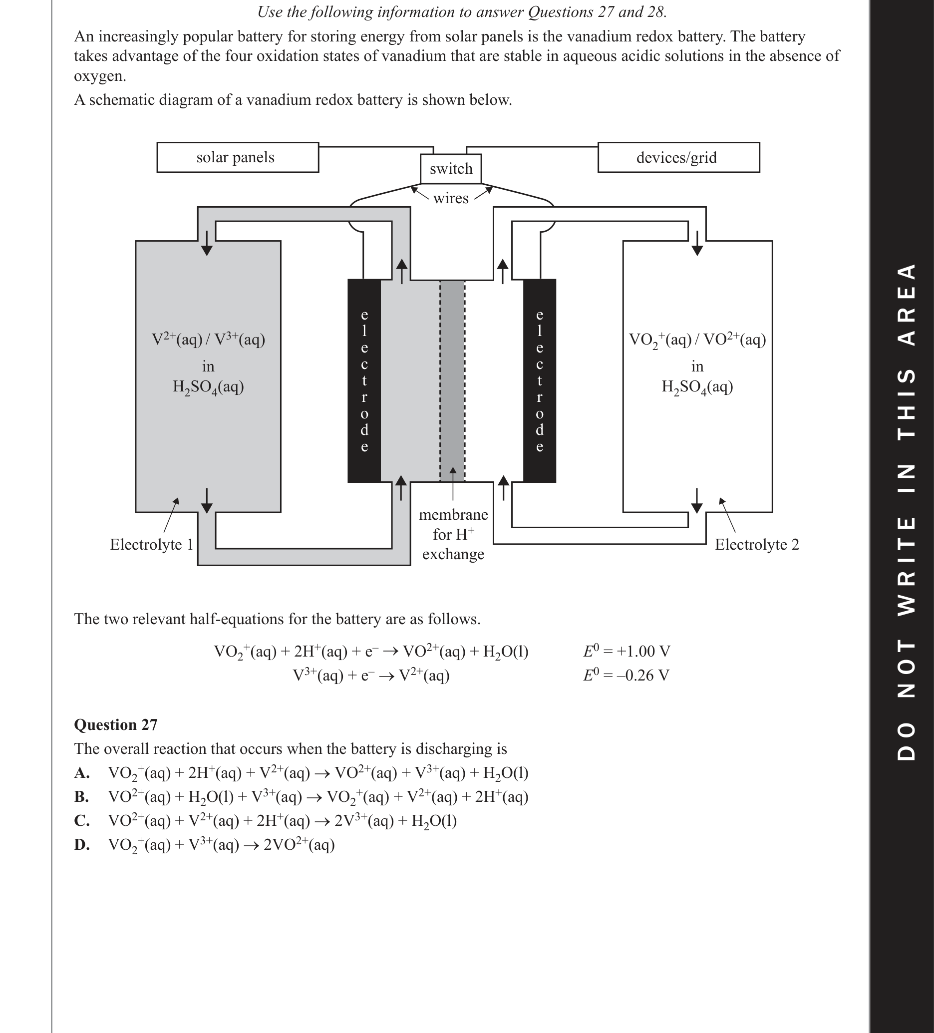 Chemistry 2017 Exam Question 27 — Redox, Galvanic cells