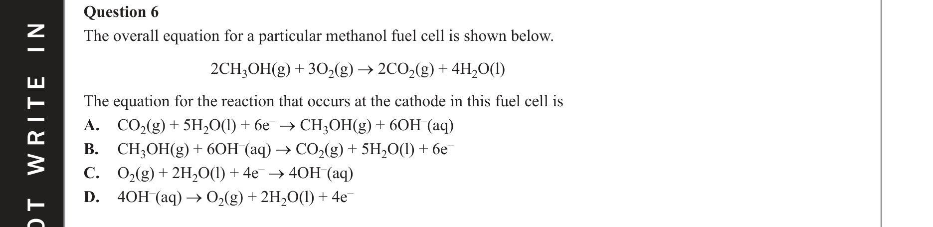 Chemistry 2017 Exam Question 6 — Redox, Fuel cells