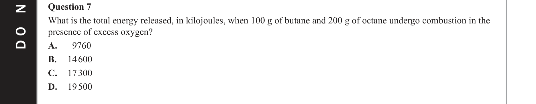 Chemistry 2017 Exam Question 7 — Thermochemistry, Complete and incomplete combustion