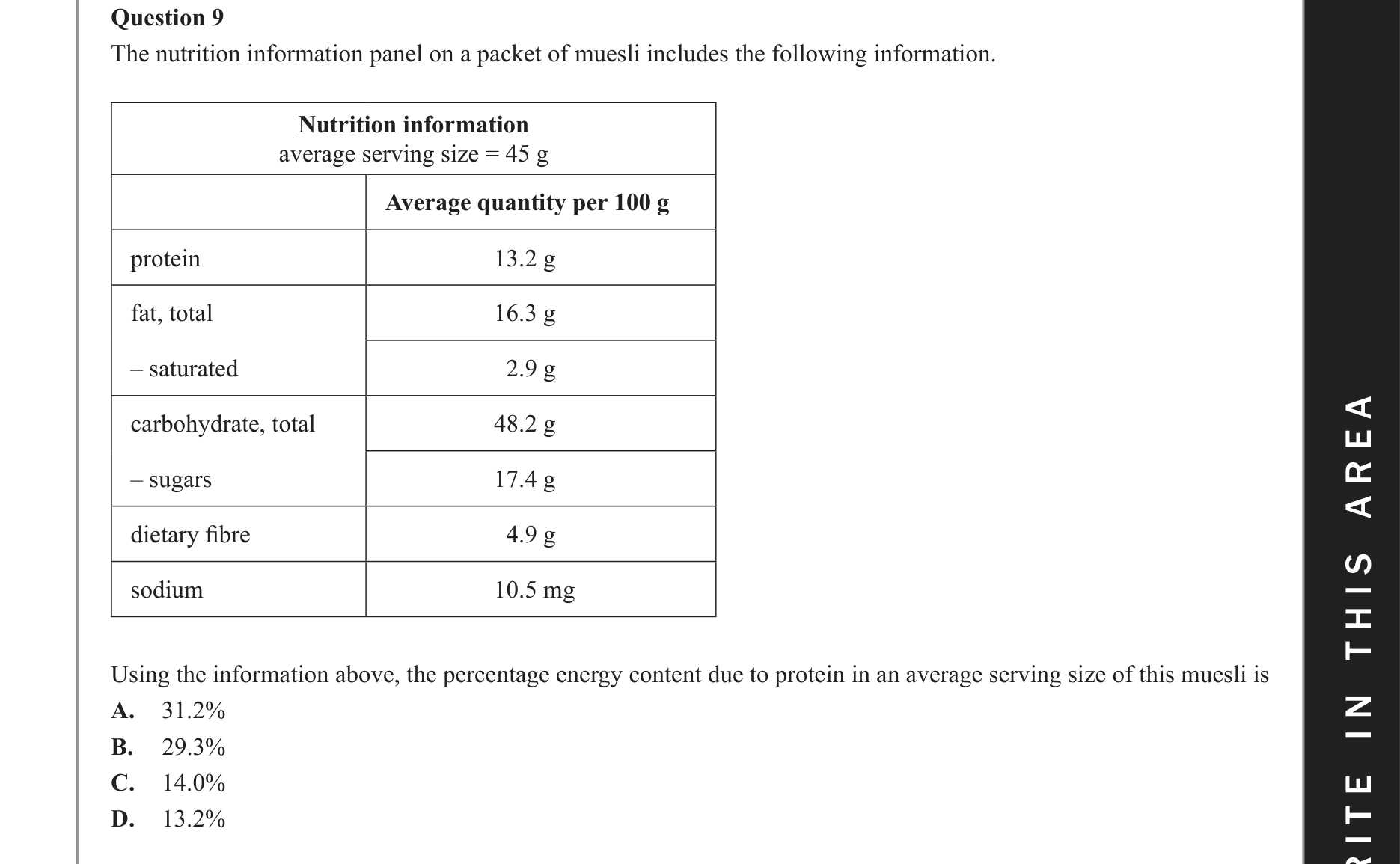 Chemistry 2017 Exam Question 9 — Fuels, Proteins