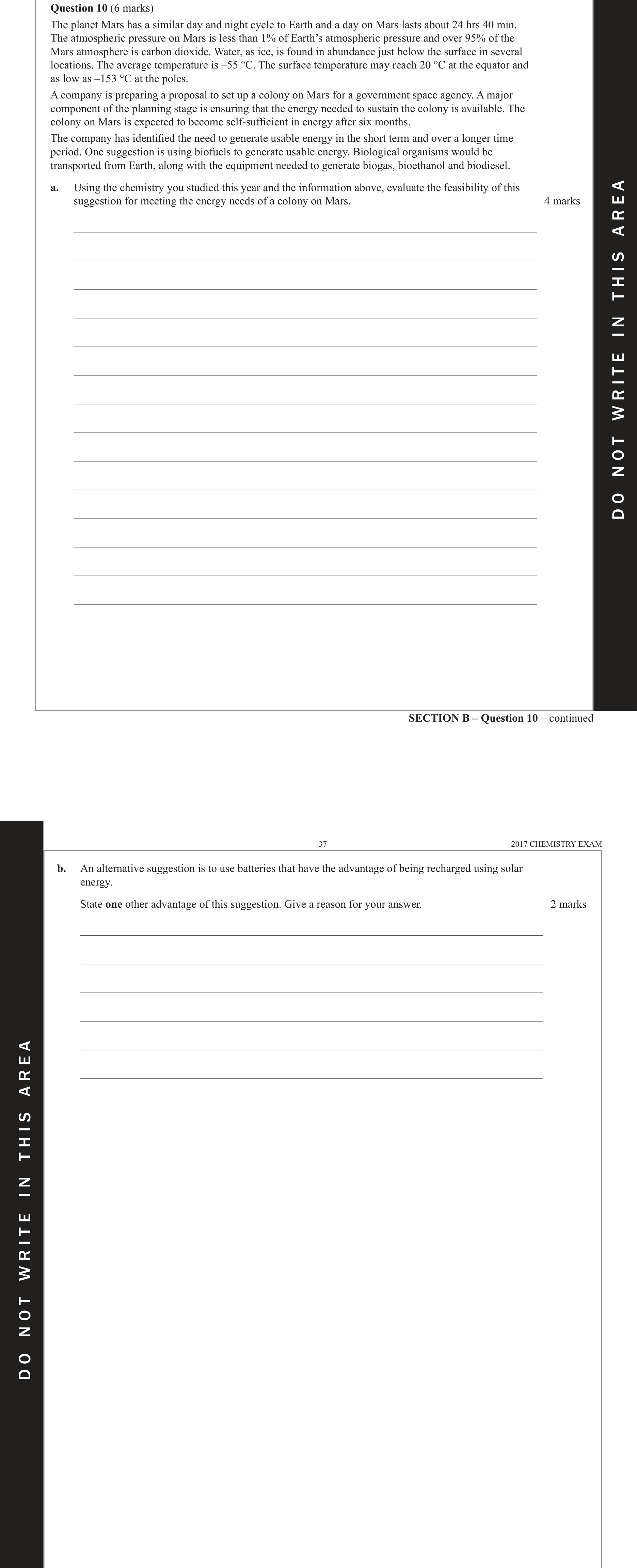 Chemistry 2017 Exam Question 10(a) — Fuels, Biofuels, Green chemistry