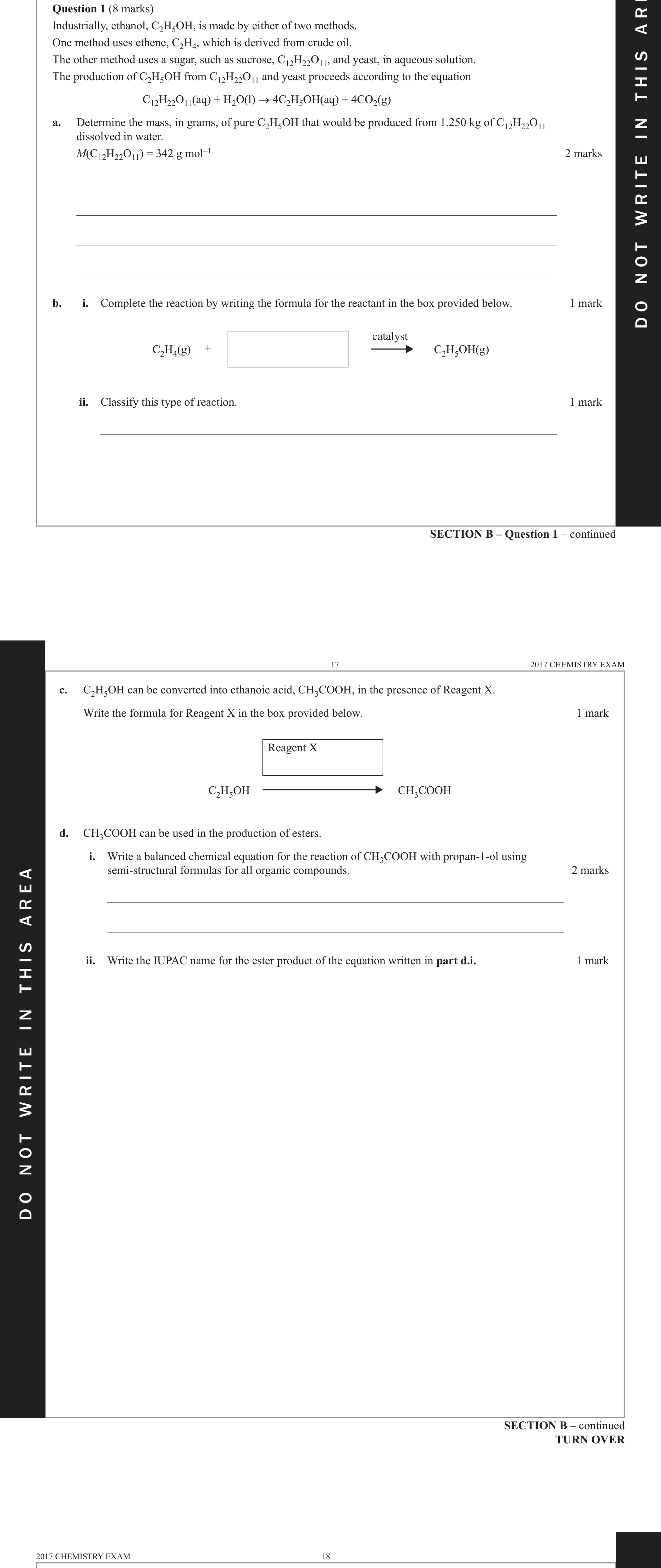 Chemistry 2017 Exam Question 1(d)(ii) — Organic compounds, IUPAC naming convention
