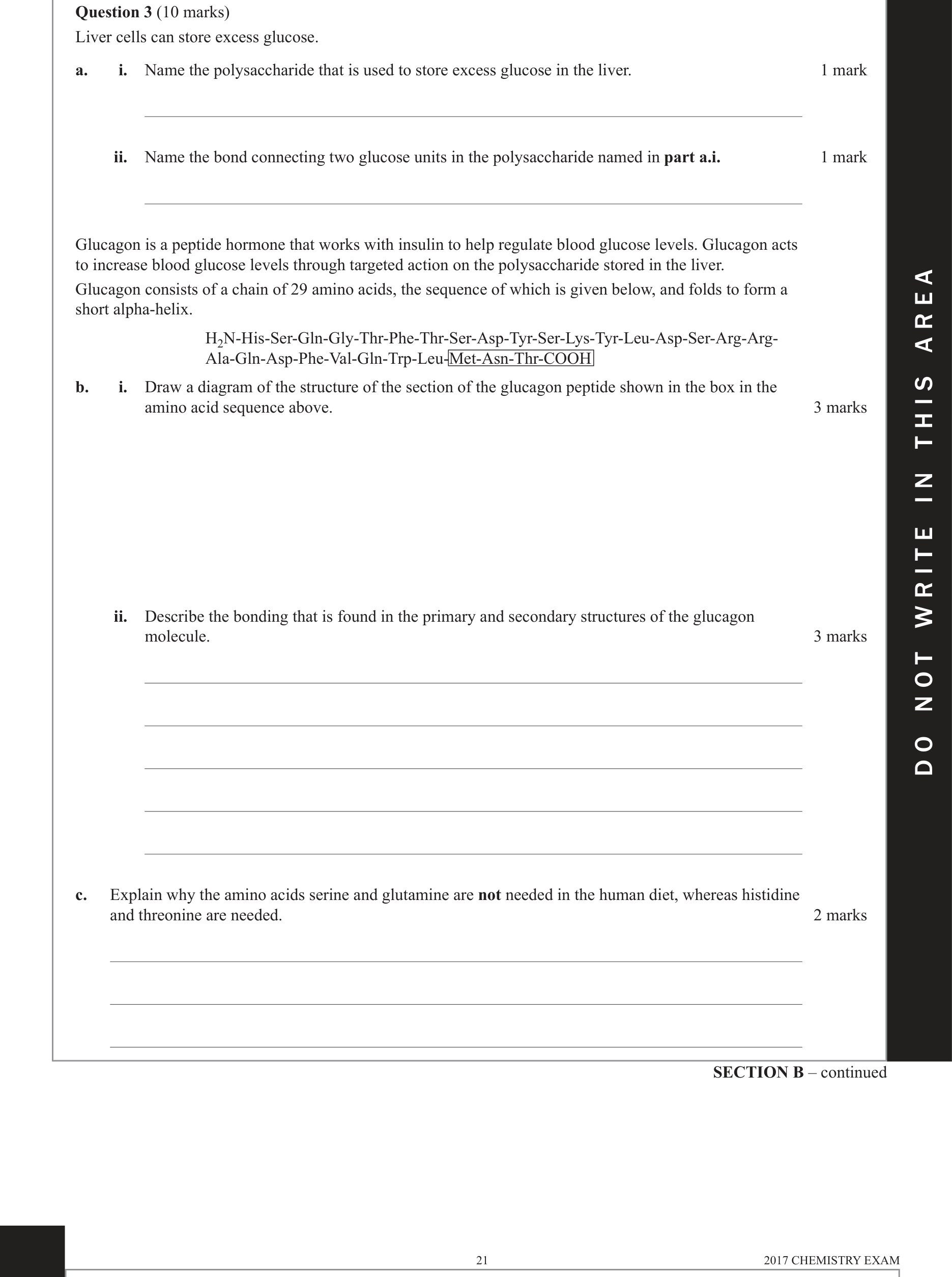 Chemistry 2017 Exam Question 3(c) — Fuels, Proteins
