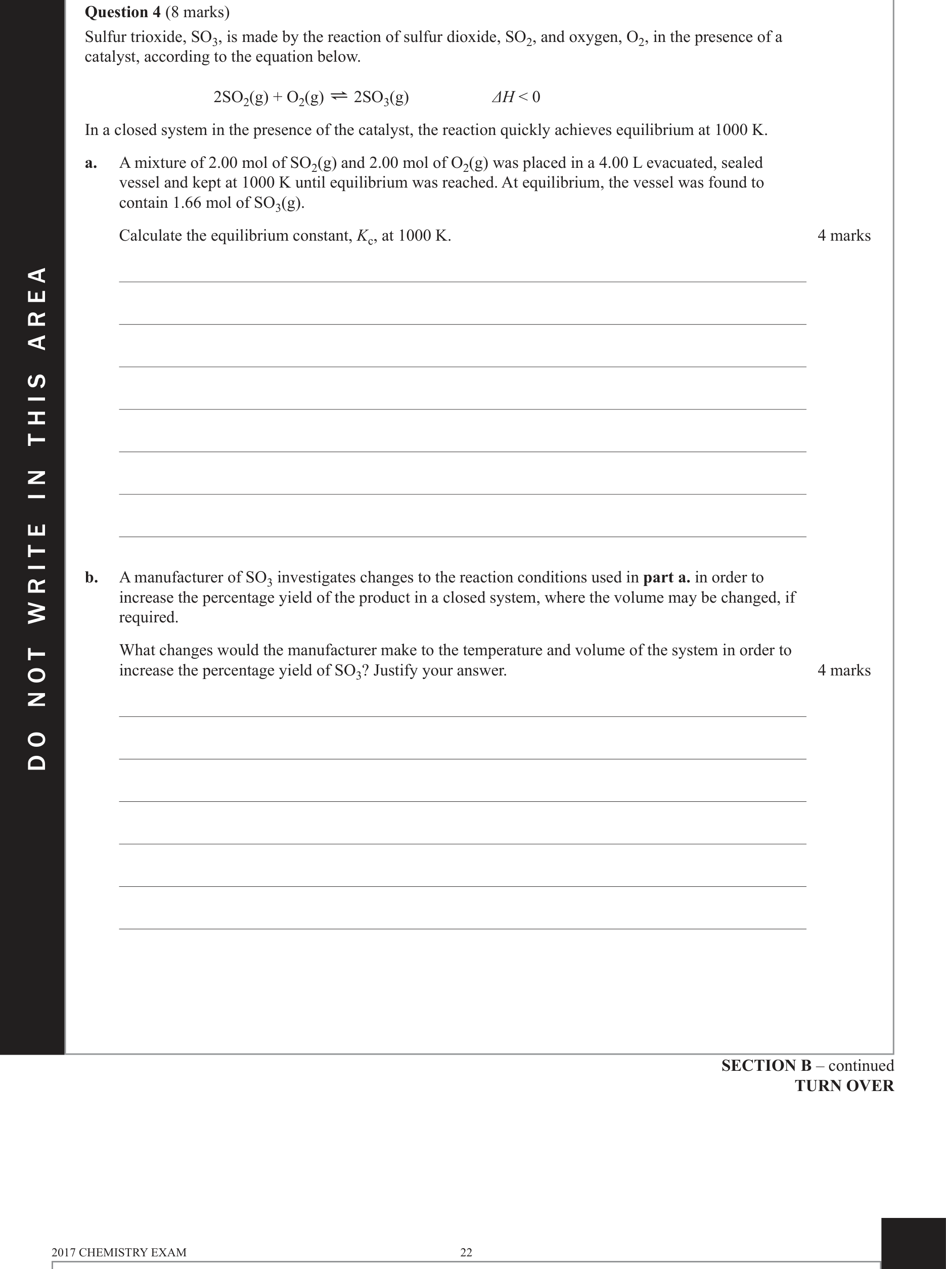 Chemistry 2017 Exam Question 4(a) — Rates of reactions, Equilibrium constant