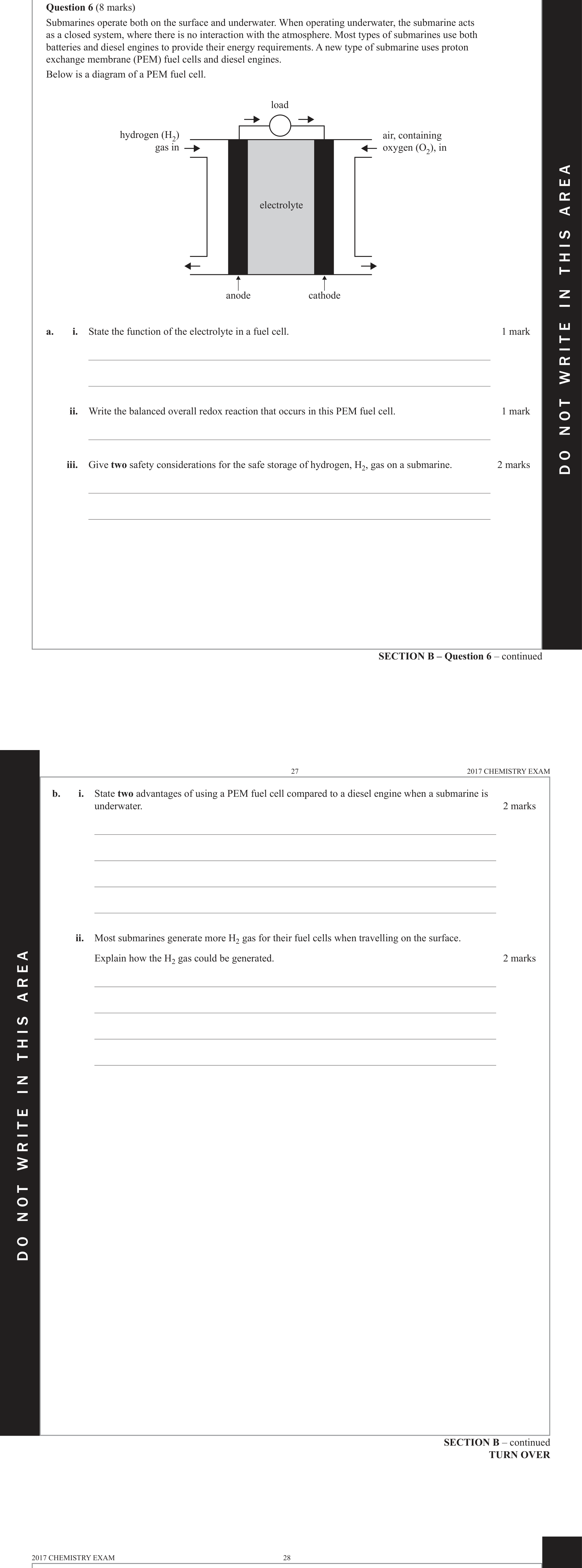 Chemistry 2017 Exam Question 6(b)(i) — Redox, Fuel cells