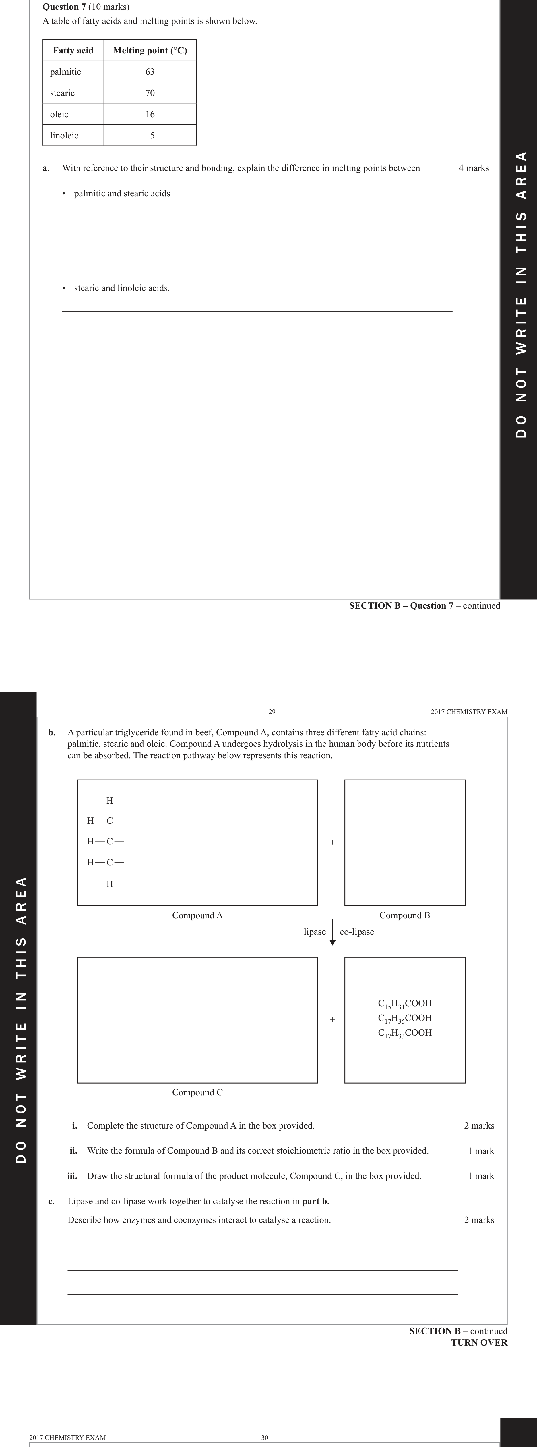 Chemistry 2017 Exam Question 7(c) — Organic compounds, Enzymes