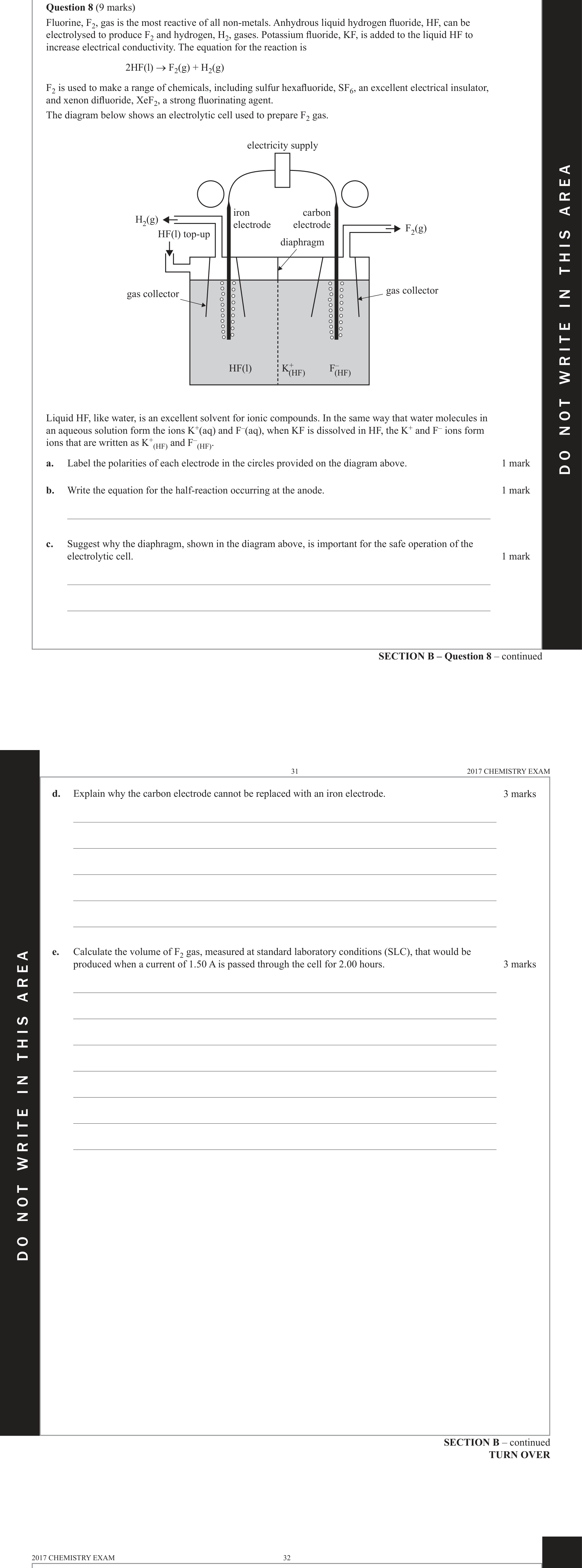 Chemistry 2017 Exam Question 8(b) — Redox, Electrolytic cells
