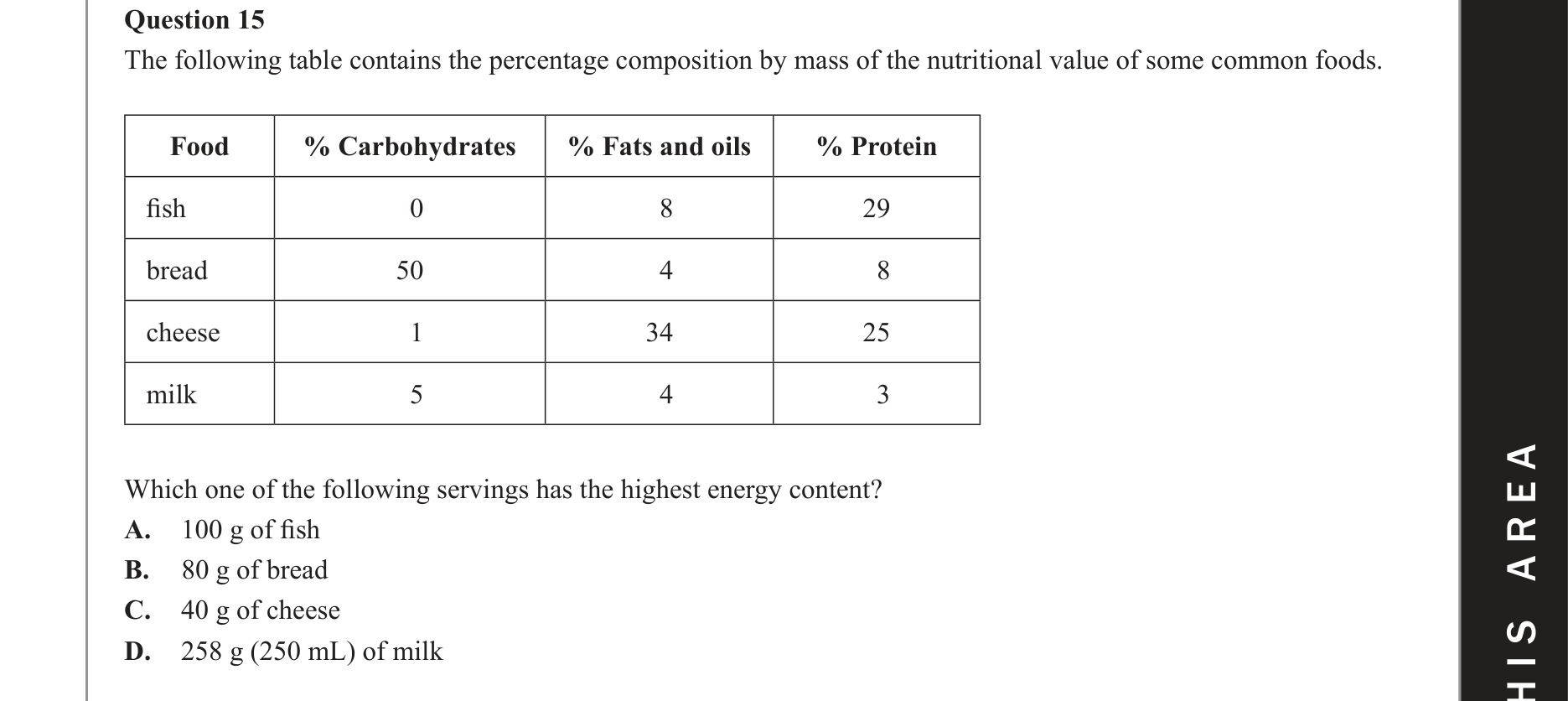 Chemistry 2018 Exam Question 15 — Lipids, Carbohydrates