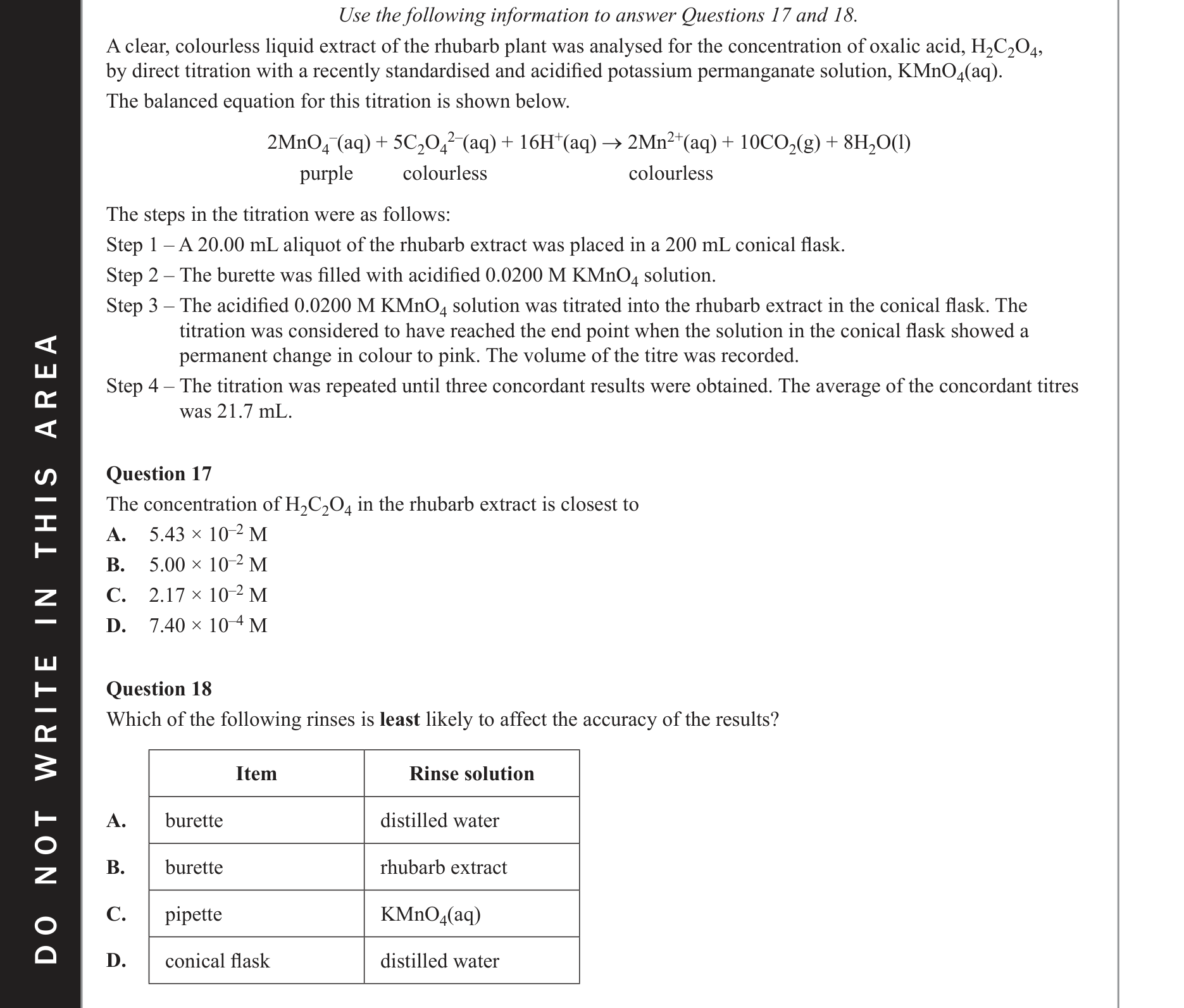 Chemistry 2018 Exam Question 18 — Scientific investigation