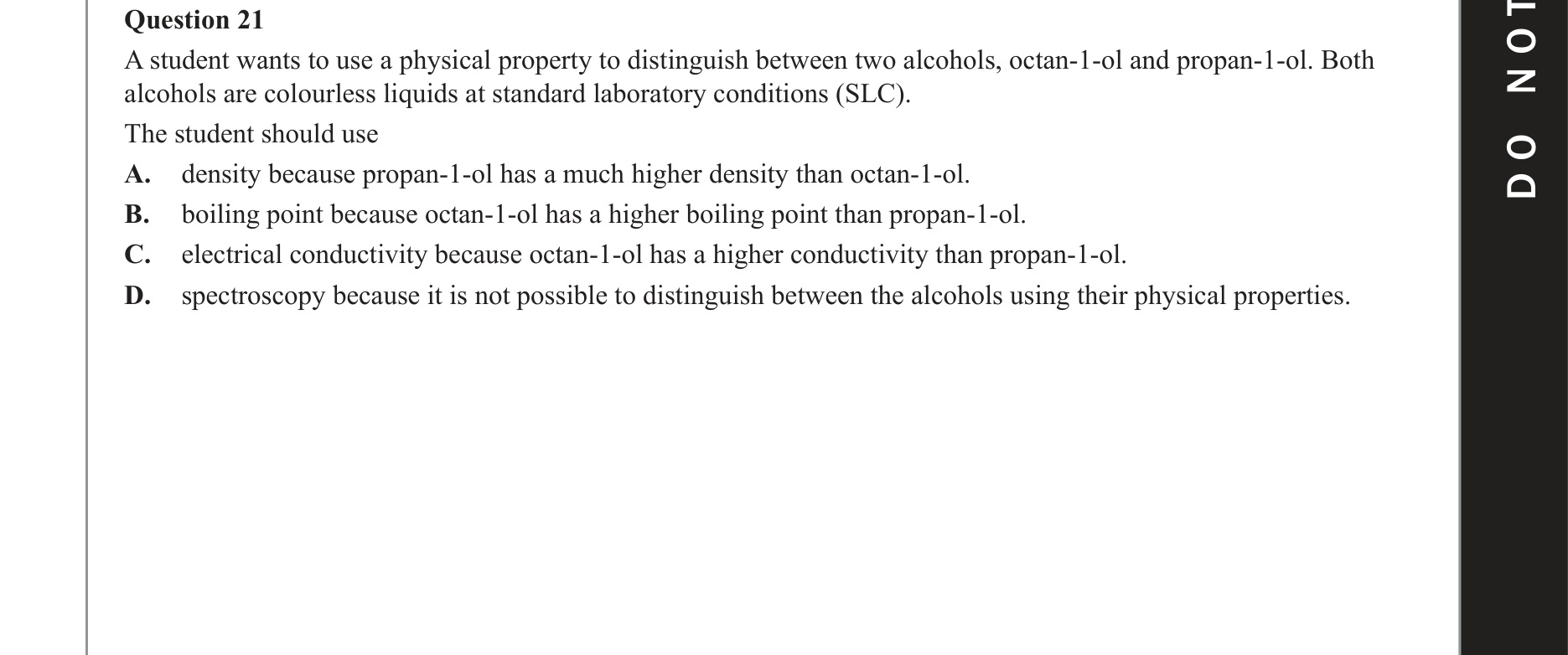 Chemistry 2018 Exam Question 21 — Intermolecular forces, Organic compounds