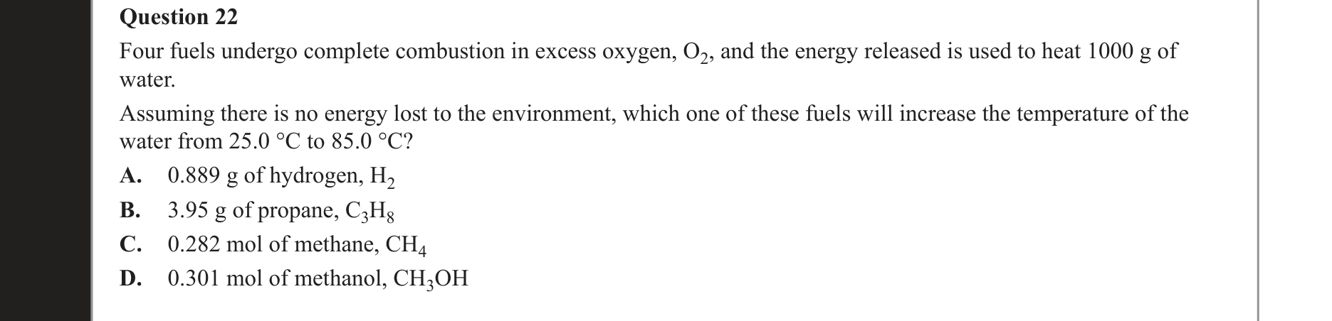 Chemistry 2018 Exam Question 22 — Calorimetry, Thermochemistry