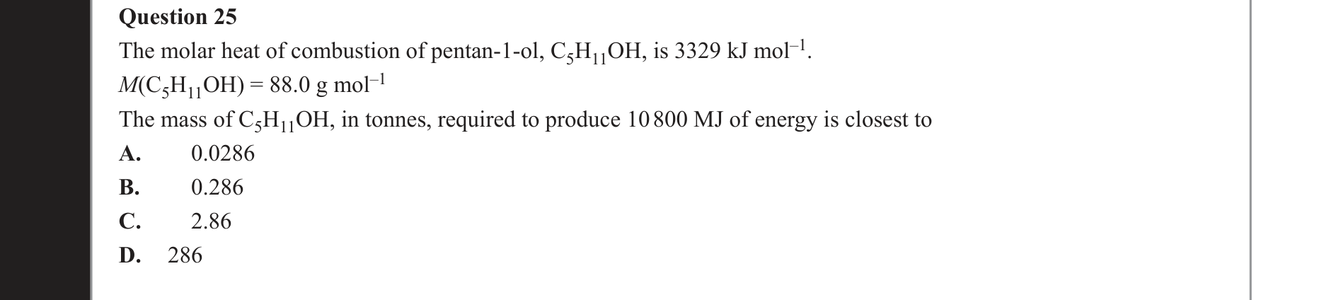 Chemistry 2018 Exam Question 25 — Thermochemistry, Stoichiometry