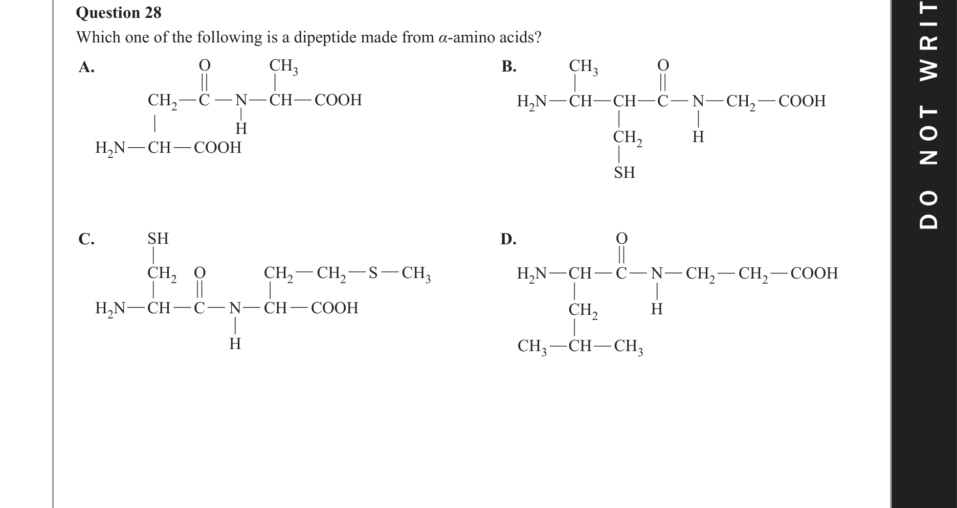 Chemistry 2018 Exam Question 28 — Proteins