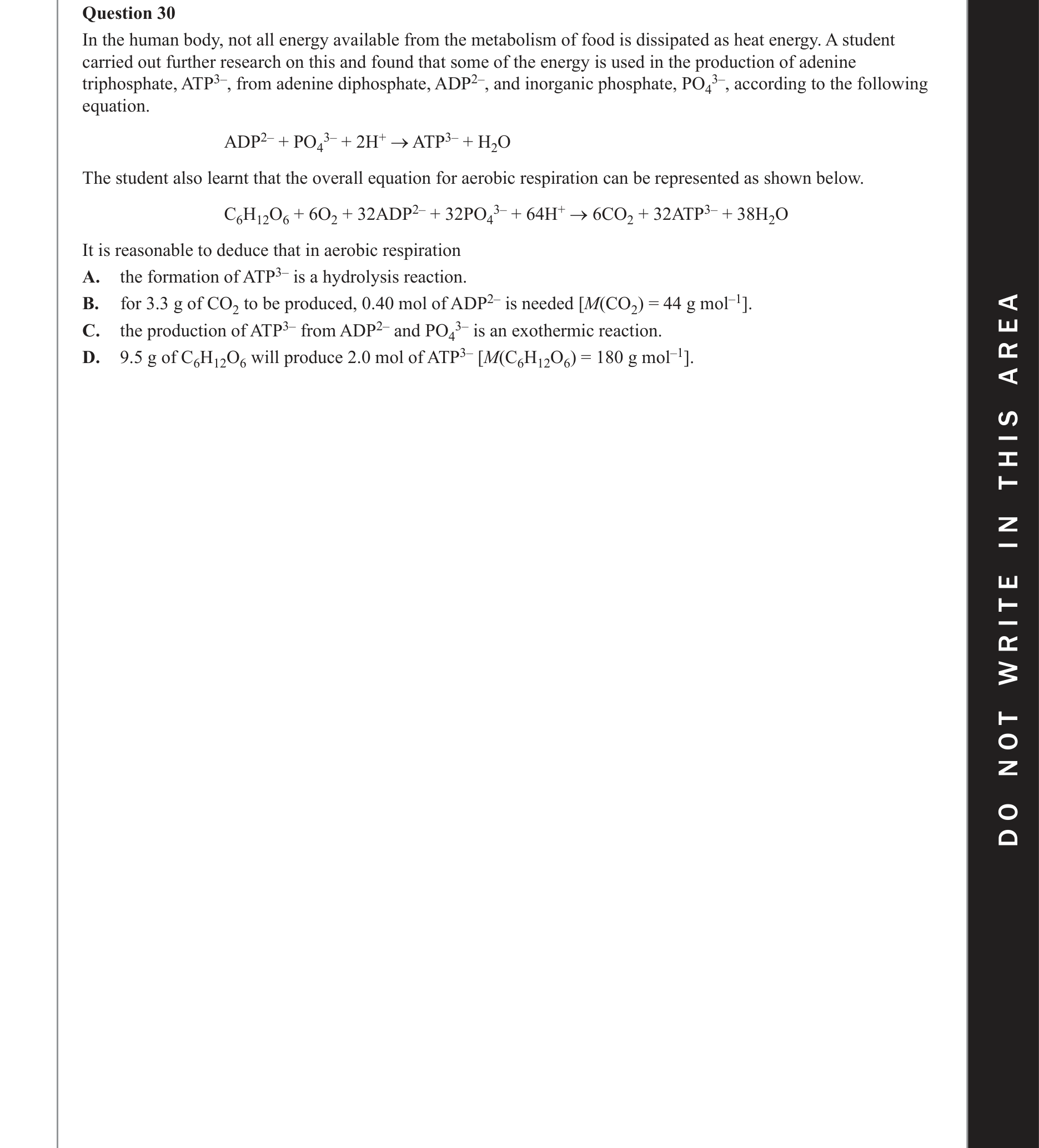 Chemistry 2018 Exam Question 30 — Stoichiometry, Endothermic and exothermic reactions