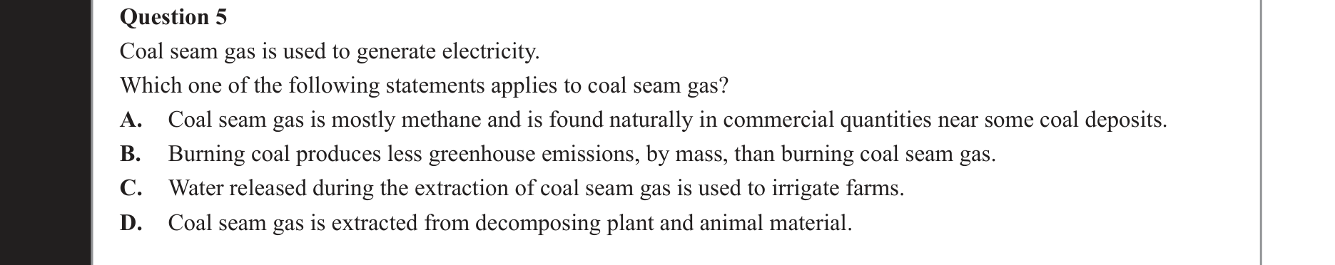 Chemistry 2018 Exam Question 5 — Fossil fuels, Fuels