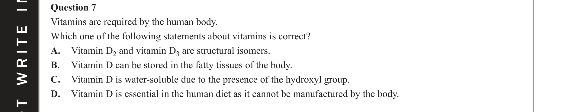 Chemistry 2018 Exam Question 7 — Vitamins