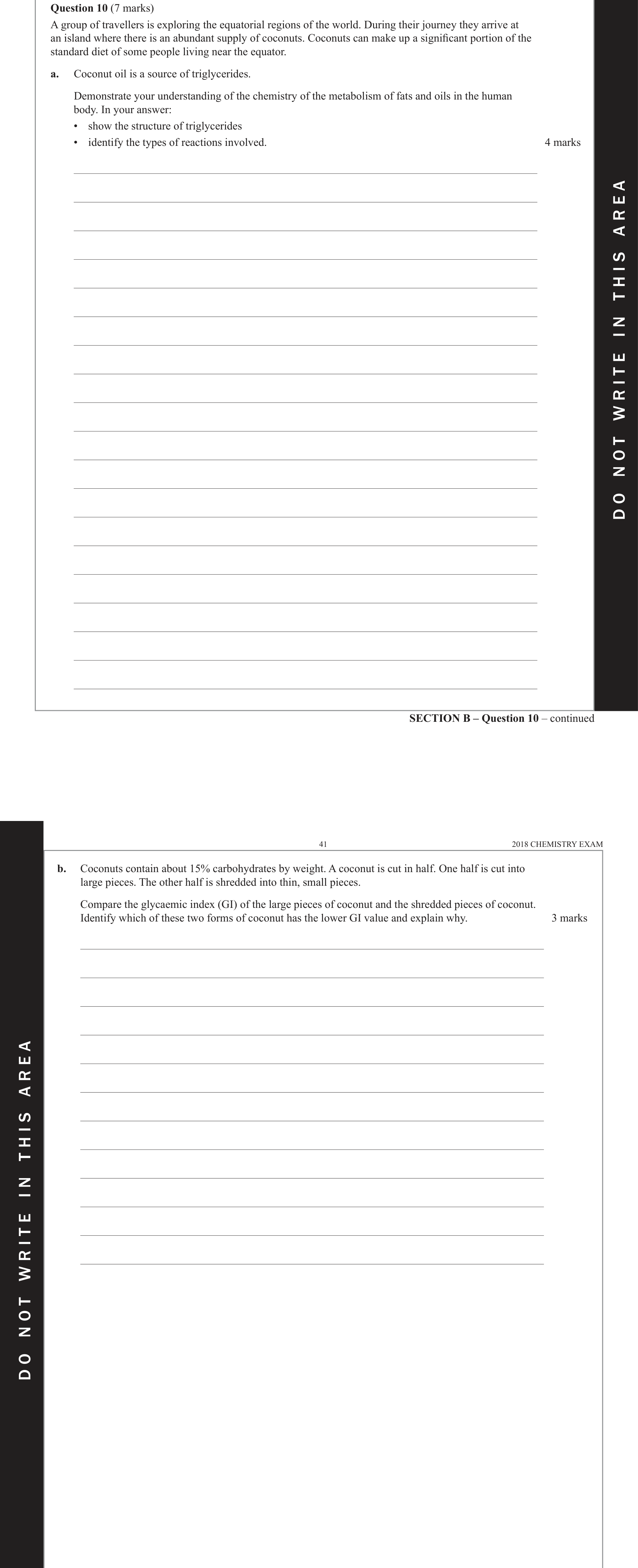 Chemistry 2018 Exam Question 10(b) — Fuels, Carbohydrates