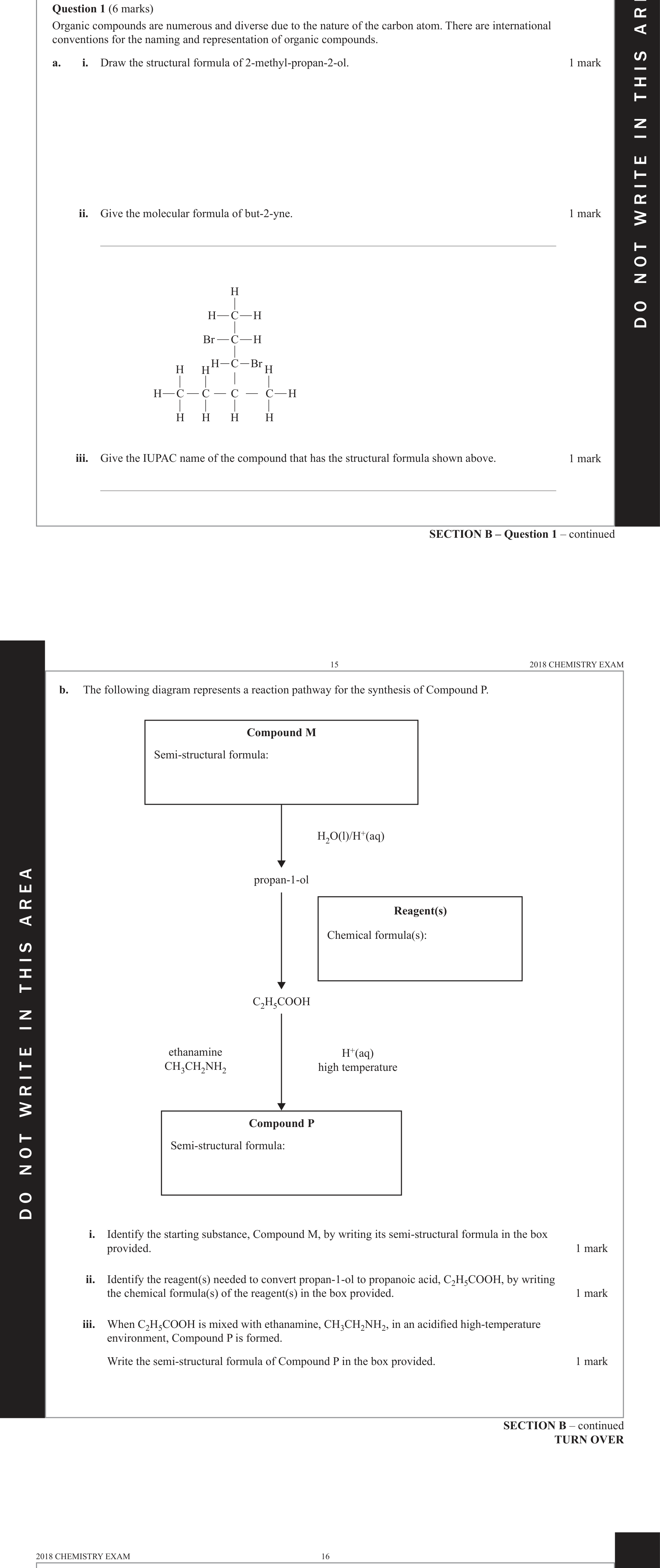 Chemistry 2018 Exam Question 1(a)(ii) — IUPAC naming convention, Organic compounds
