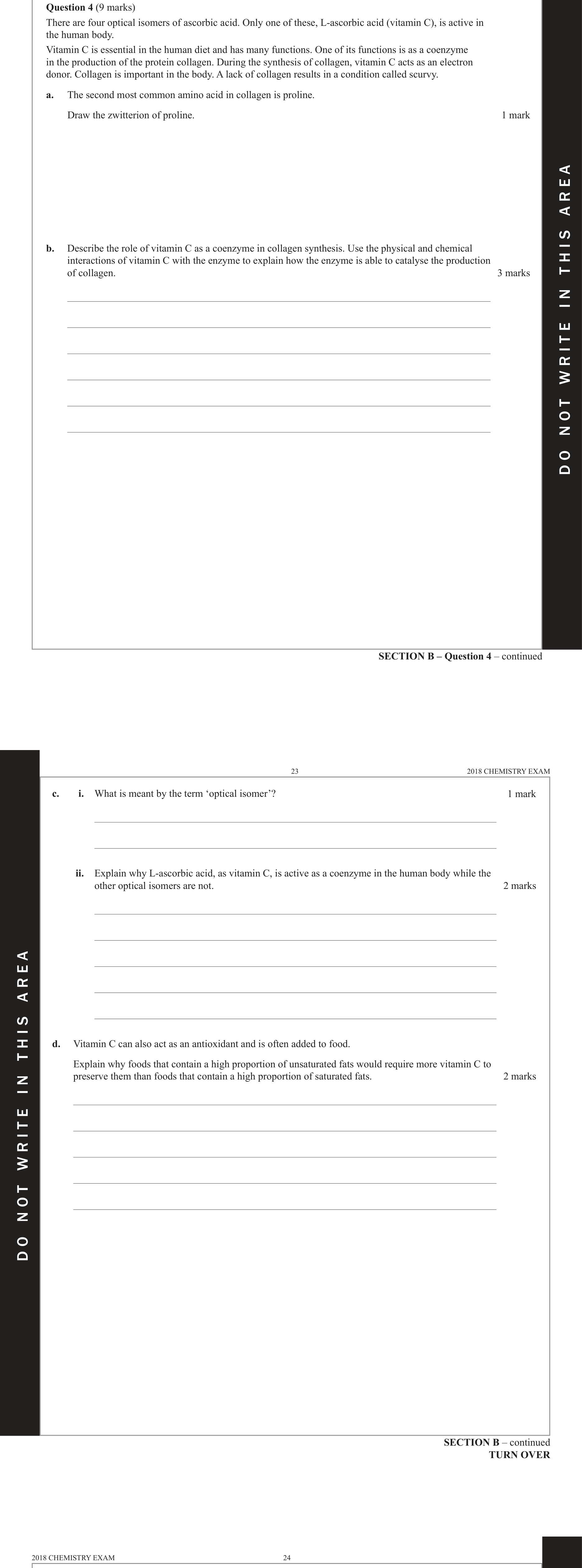 Chemistry 2018 Exam Question 4(d) — Lipids, Vitamins