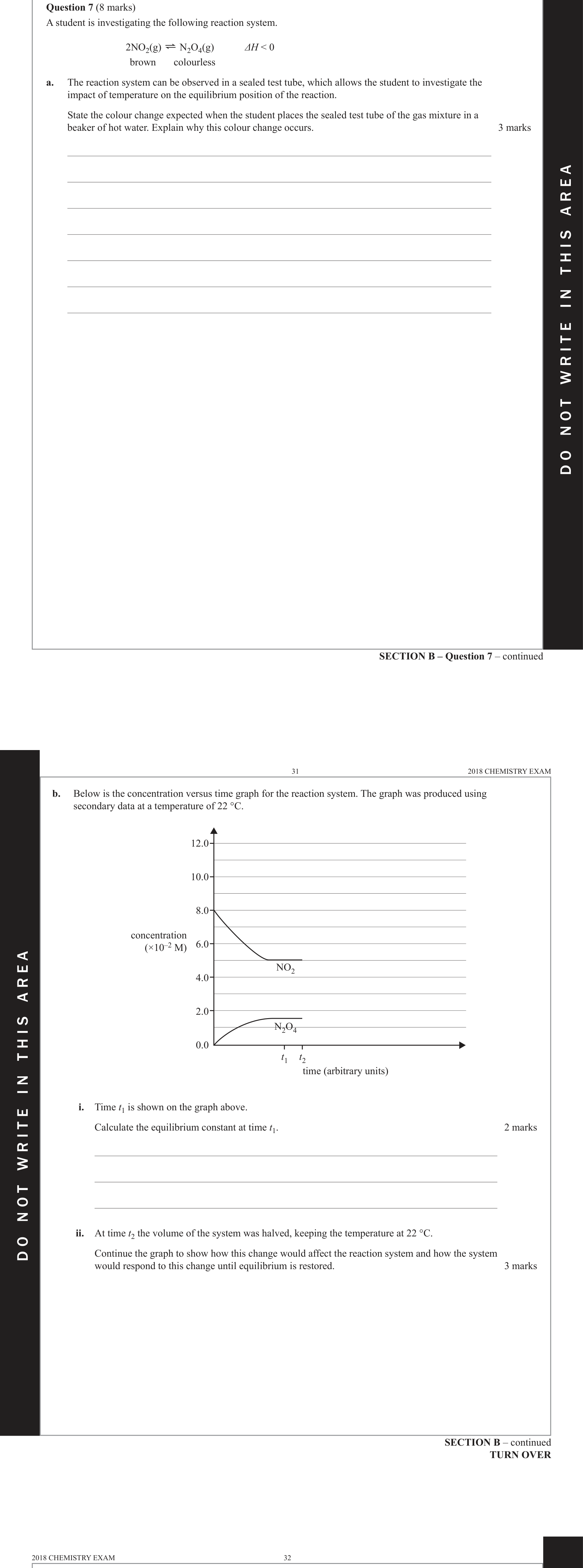 Chemistry 2018 Exam Question 7(a) — Equilibrium and Le Chateliers principle