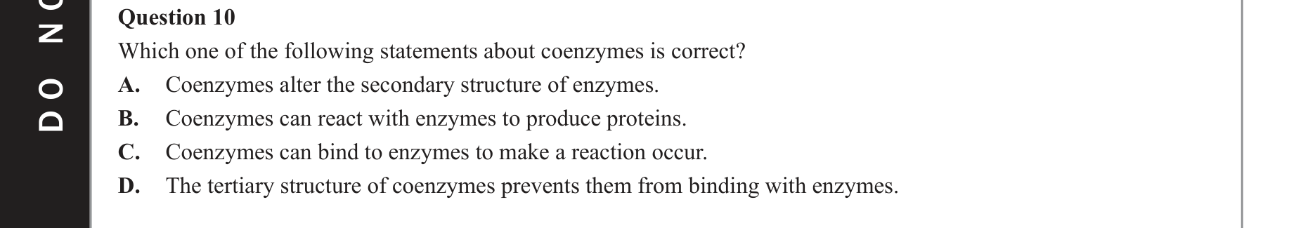 Chemistry 2019 Exam Question 10 — Organic compounds, Enzymes