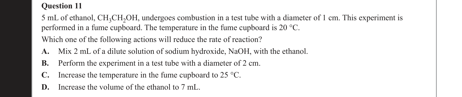 Chemistry 2019 Exam Question 11 — Rates of reactions, Factors affecting reaction rates