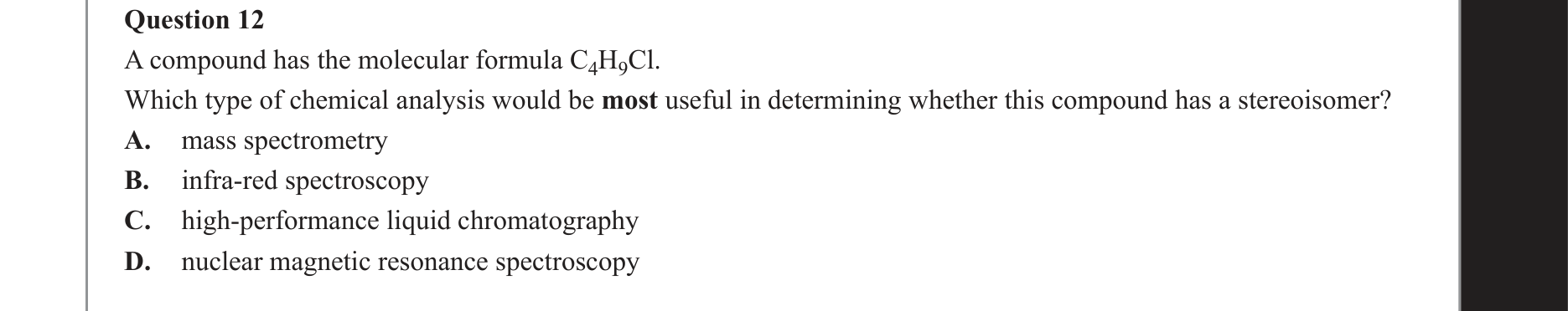 Chemistry 2019 Exam Question 12 — Organic compounds, NMR spectroscopy