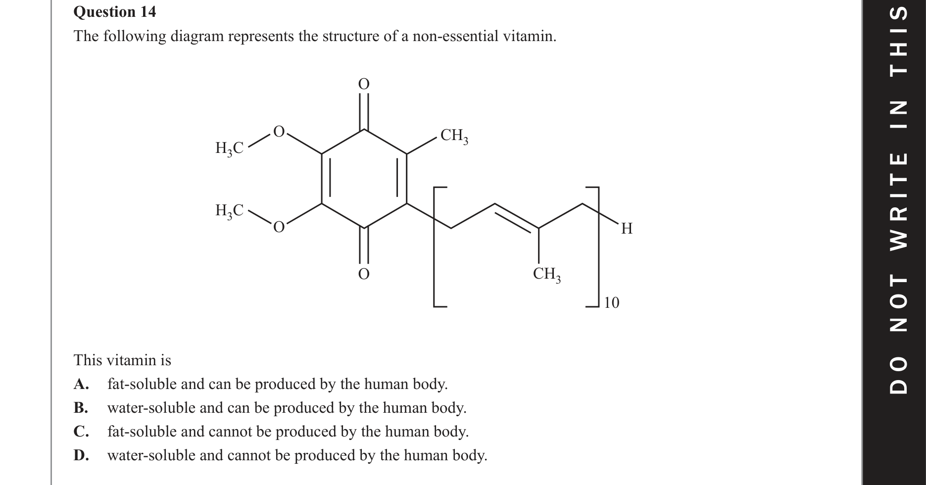 Chemistry 2019 Exam Question 14 — Medicinal chemistry, Vitamins