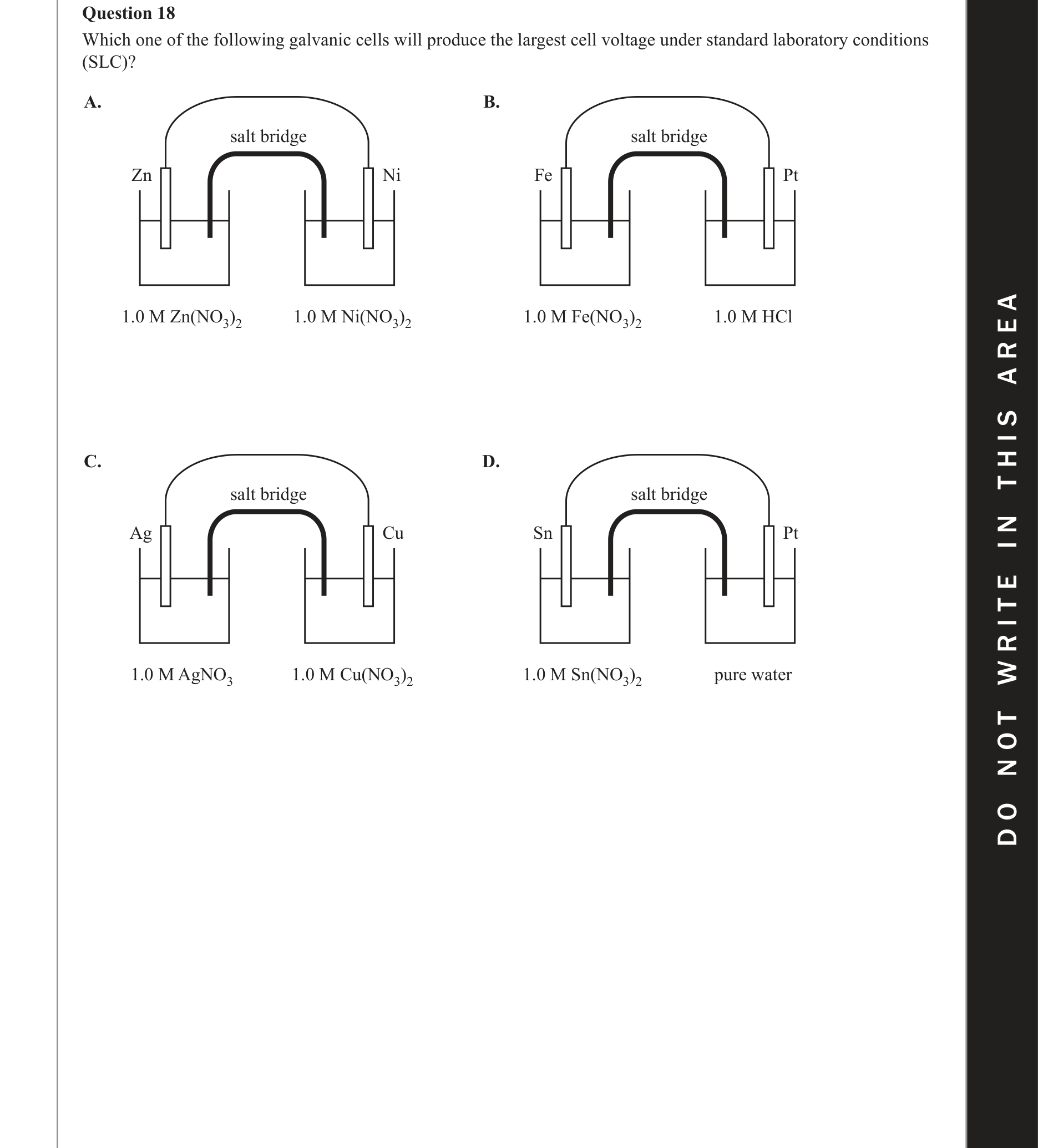 Chemistry 2019 Exam Question 18 — Redox, Galvanic cells