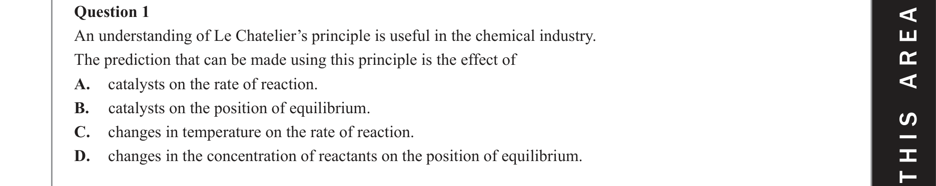 Chemistry 2019 Exam Question 1 — Rates of reactions, Equilibrium and Le Chateliers principle