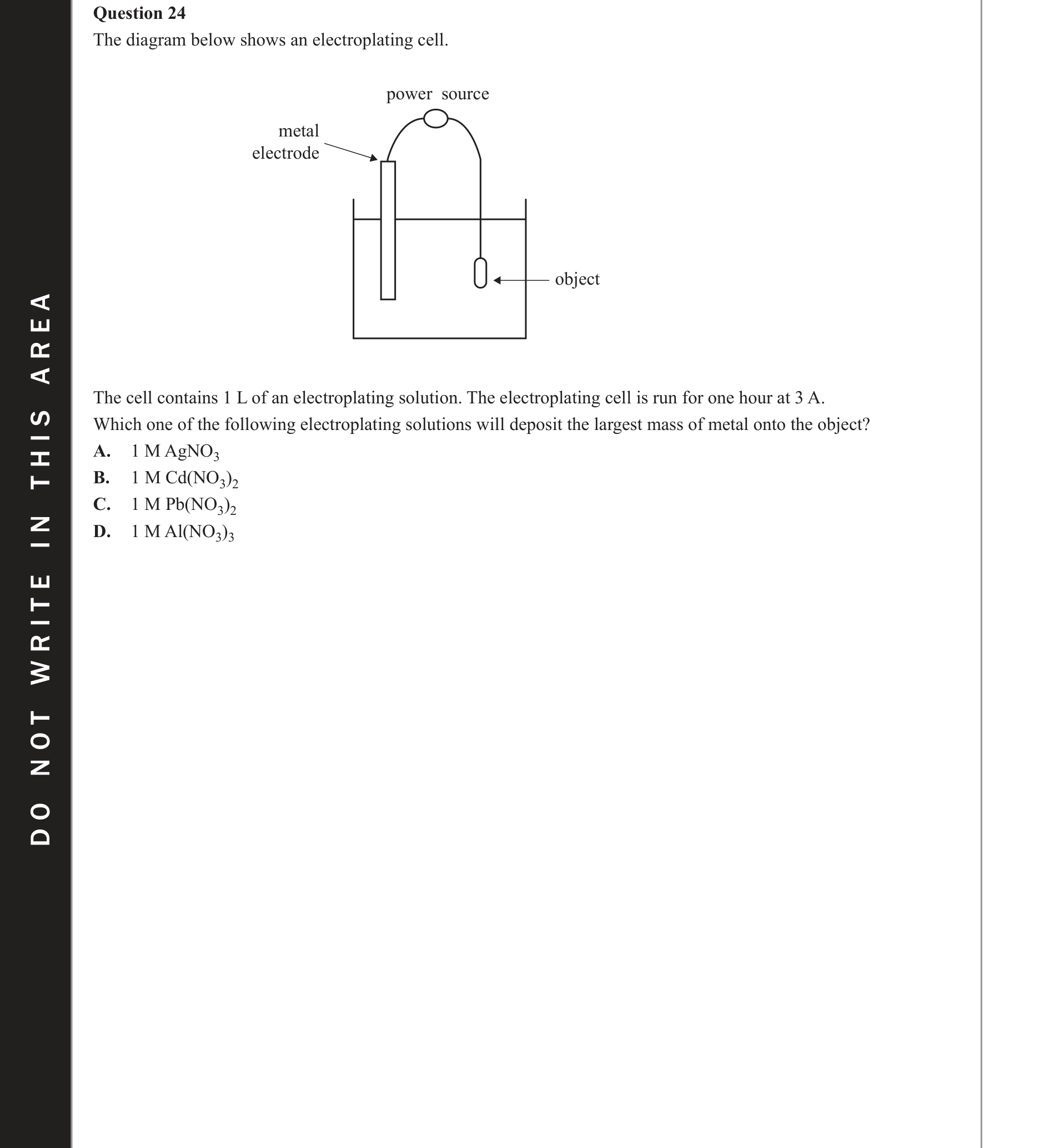 Chemistry 2019 Exam Question 24 — Redox, Faradays law