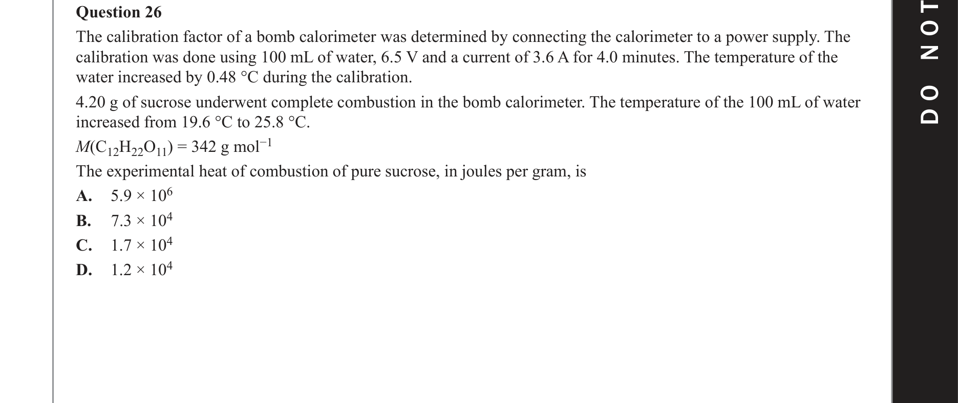 Chemistry 2019 Exam Question 26 — Calorimetry, Calibration factor
