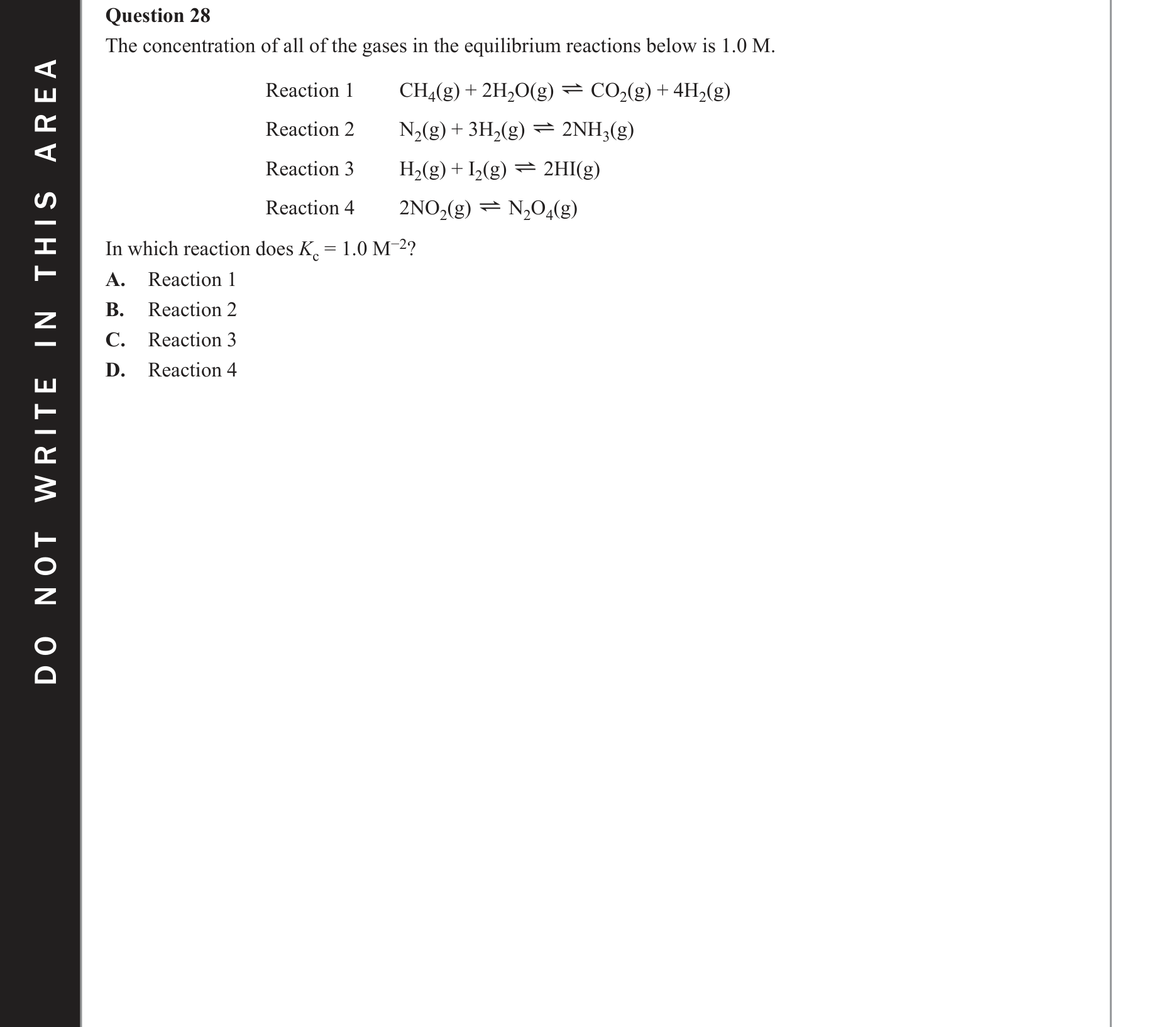 Chemistry 2019 Exam Question 28 — Rates of reactions, Equilibrium constant