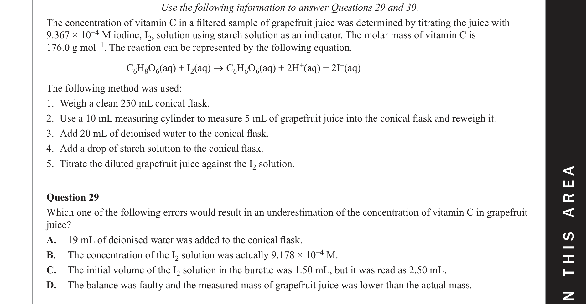 Chemistry 2019 Exam Question 29 — Medicinal chemistry, Vitamins