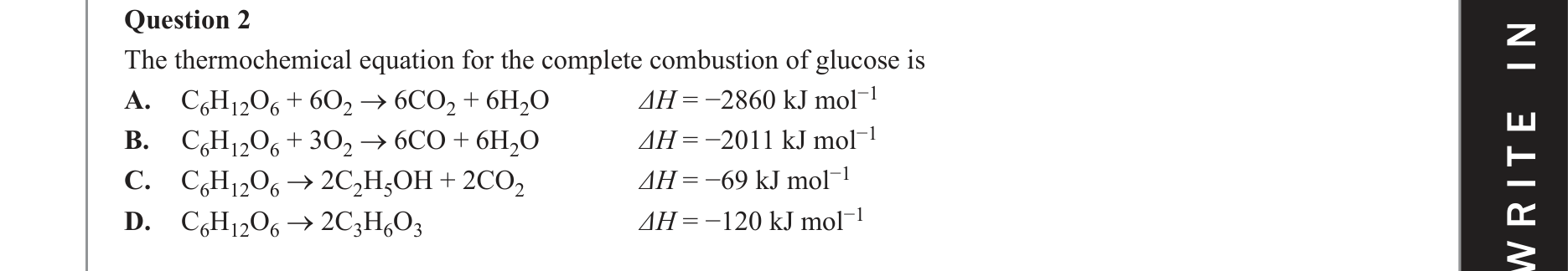Chemistry 2019 Exam Question 2 — Thermochemistry, Complete and incomplete combustion