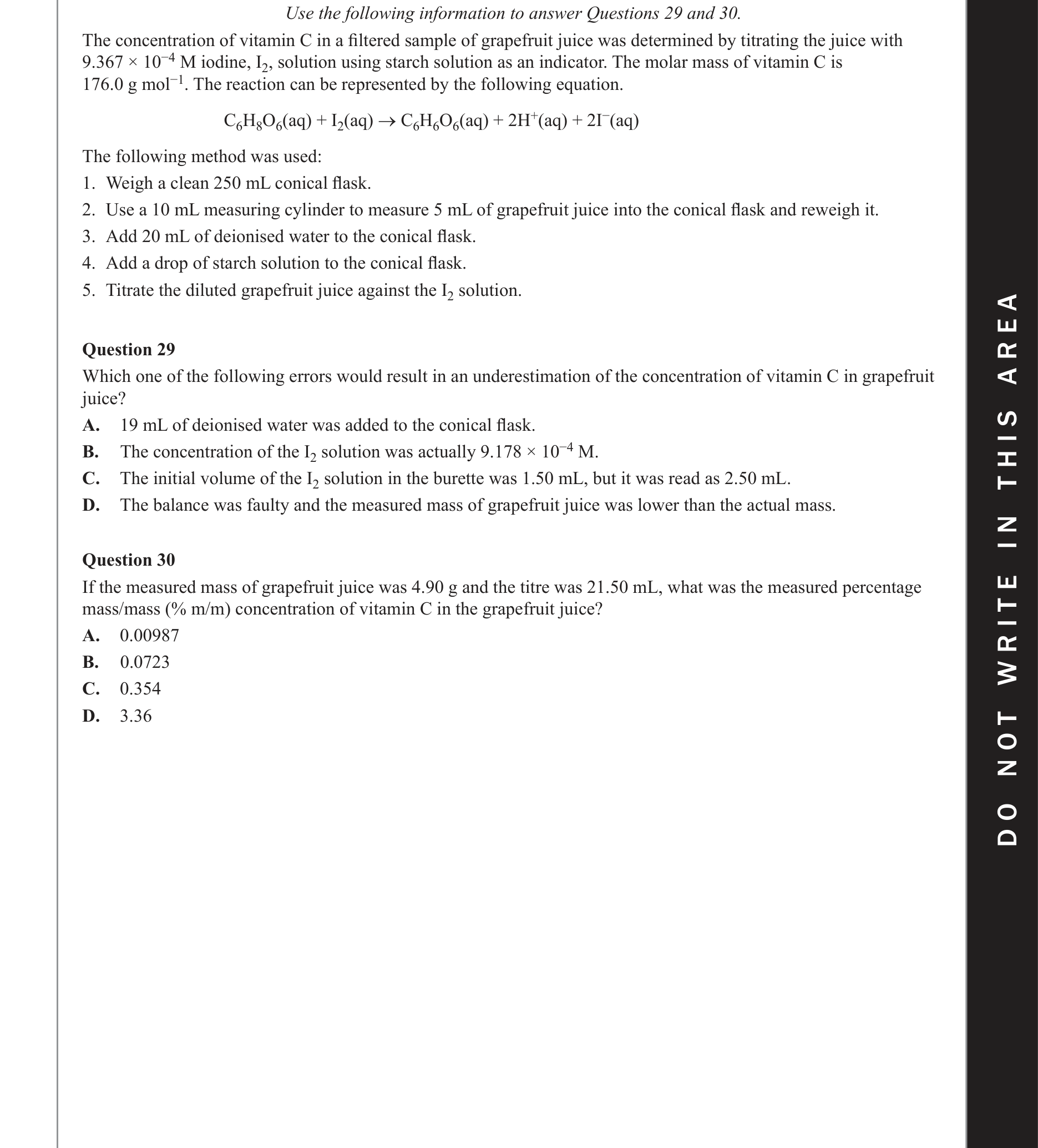Chemistry 2019 Exam Question 30 — Medicinal chemistry, Vitamins
