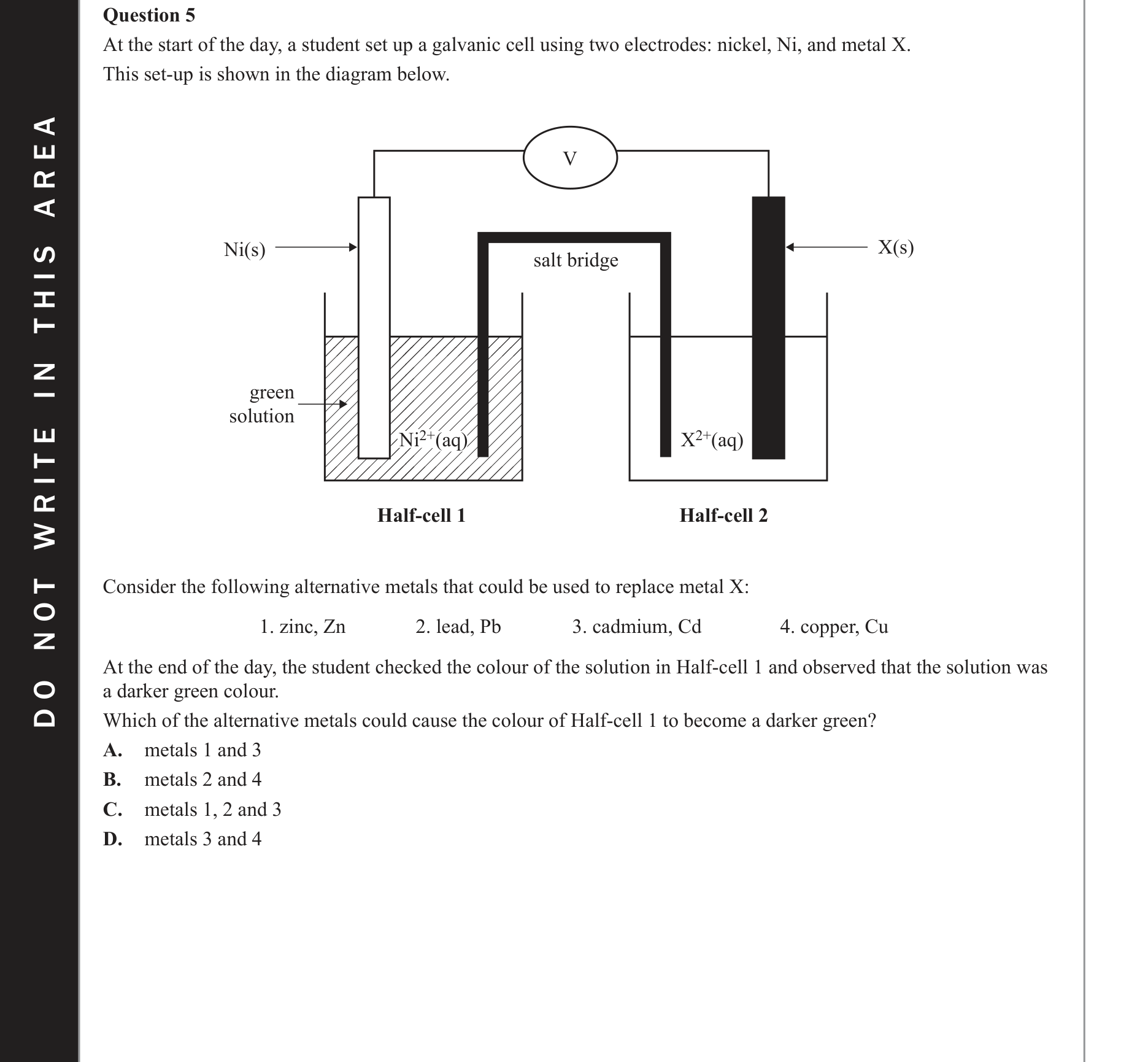 Chemistry 2019 Exam Question 5 — Redox, Galvanic cells