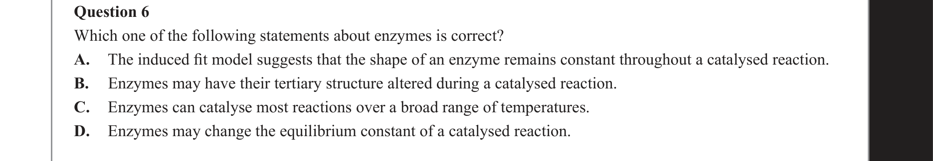 Chemistry 2019 Exam Question 6 — Organic compounds, Enzymes